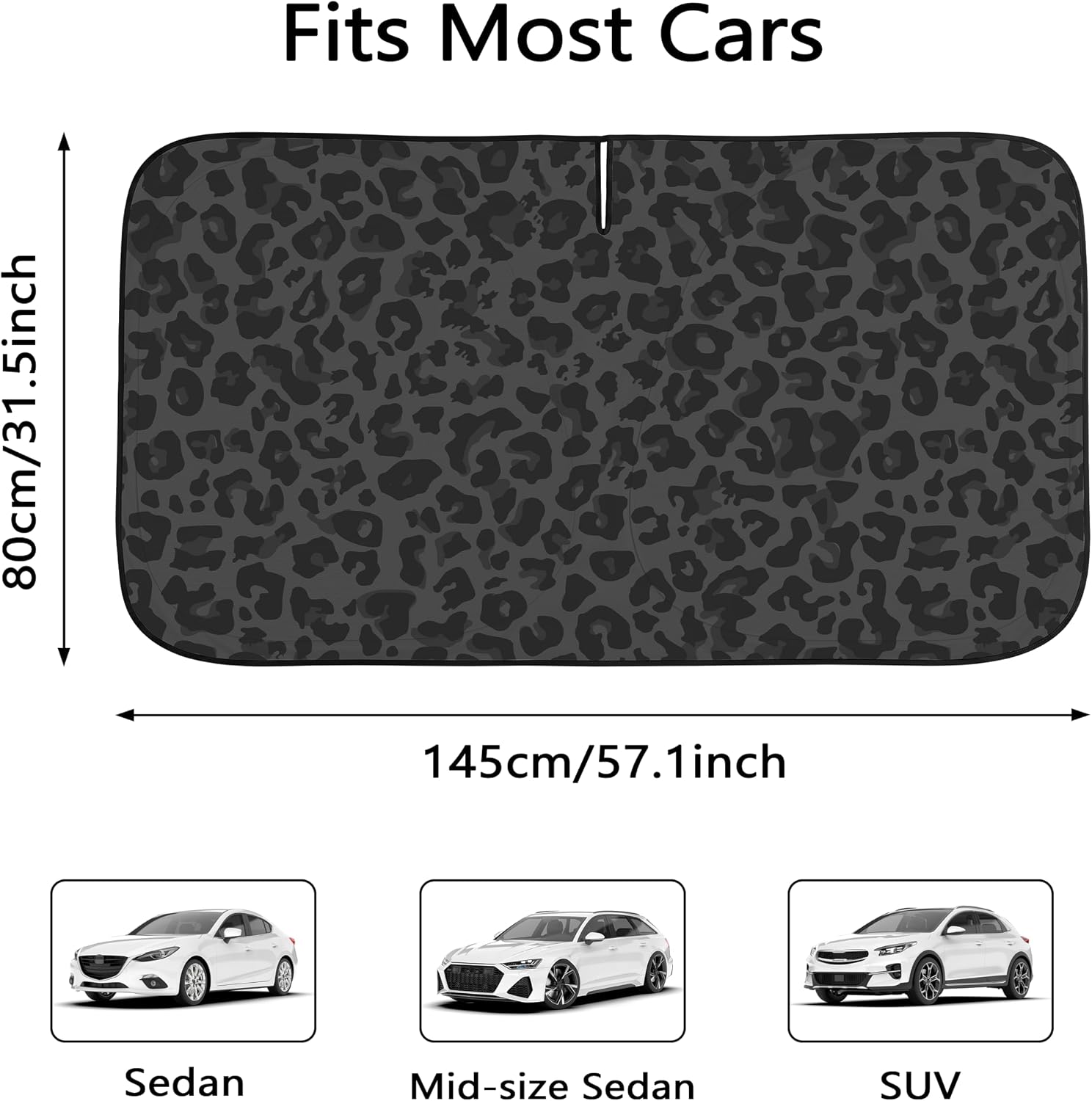 Black Leopard Windshield Sun Shade Funny Car Shades for Front Windows Foldable Blocks Heat and UV Rays Sun Visor Protector Sunshade for Car Truck SUV (Black Leopard, 57.1''L x 31.5''W)
