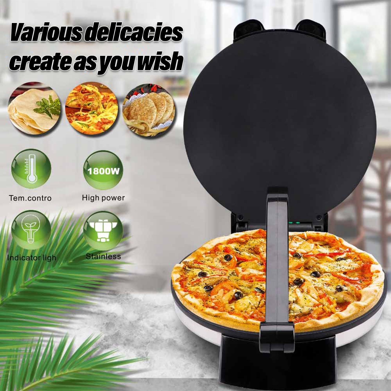 1800W Electric Tortilla Maker 12-calowa płyta do gotowania bez przywierania Automatyczna maszyna do płaskiego chleba ze wskaźnikiem światła LED do restauracji domowej