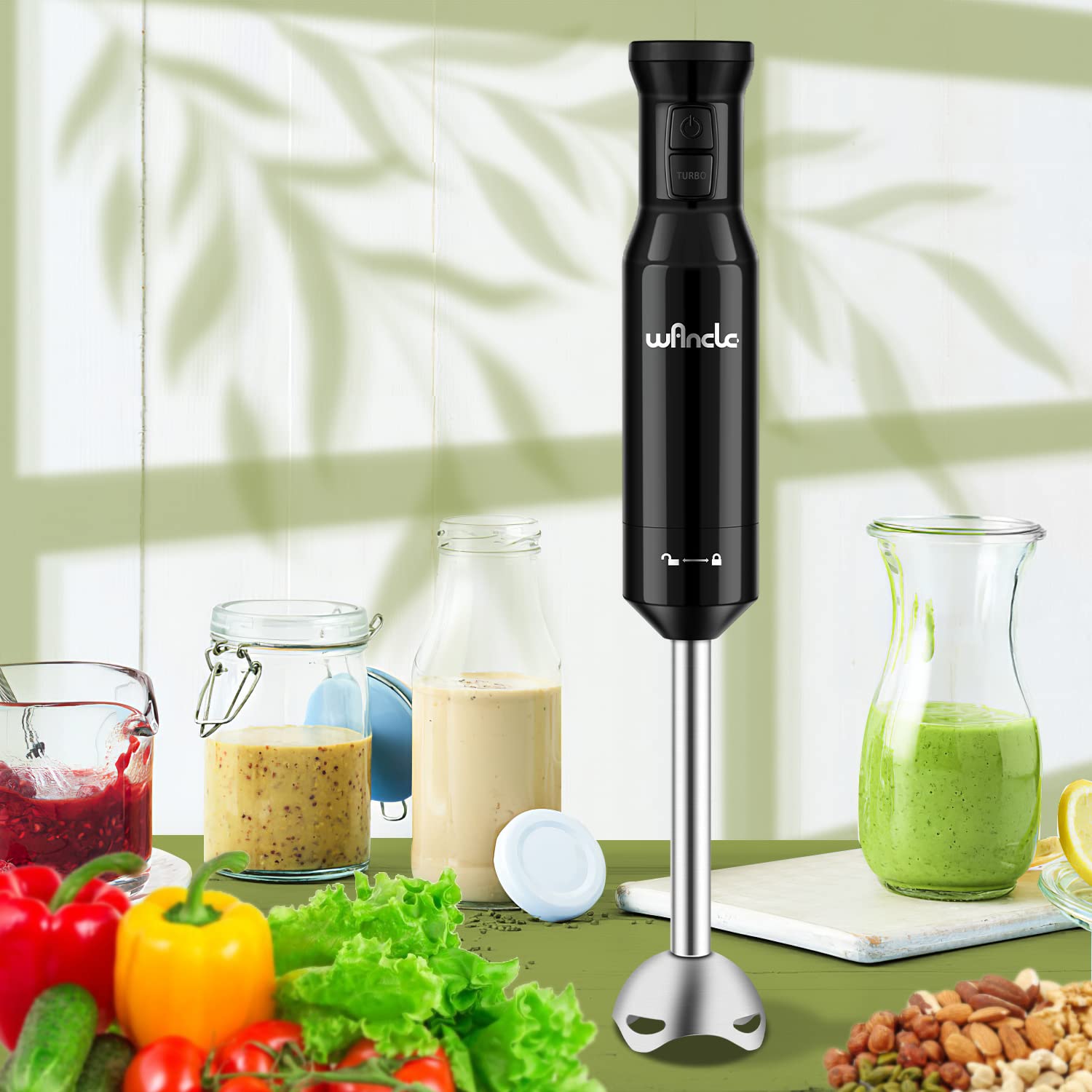Stabmixer, Wancle pürierstab 600W Elektrischer hand blender Rührstab mit Turbo für die Zubereitung von Babynahrung, Salaten, Suppen und Gemüs (Black)