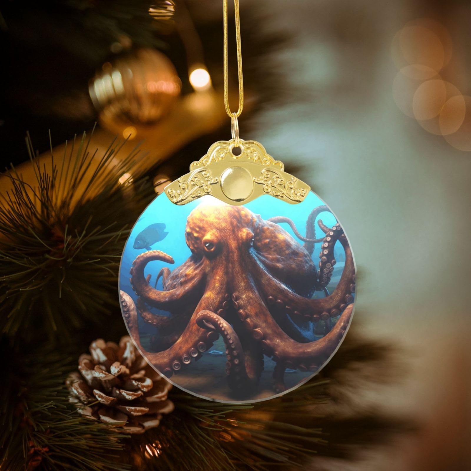 Crystal Christmas Ornaments for Christmas Tree Decoration Hanging Huge Octopus Ornament with Gold Ribbon Crafts Round Pendant for Keepsake Gifts Glass Xmas Decor Party Supplies