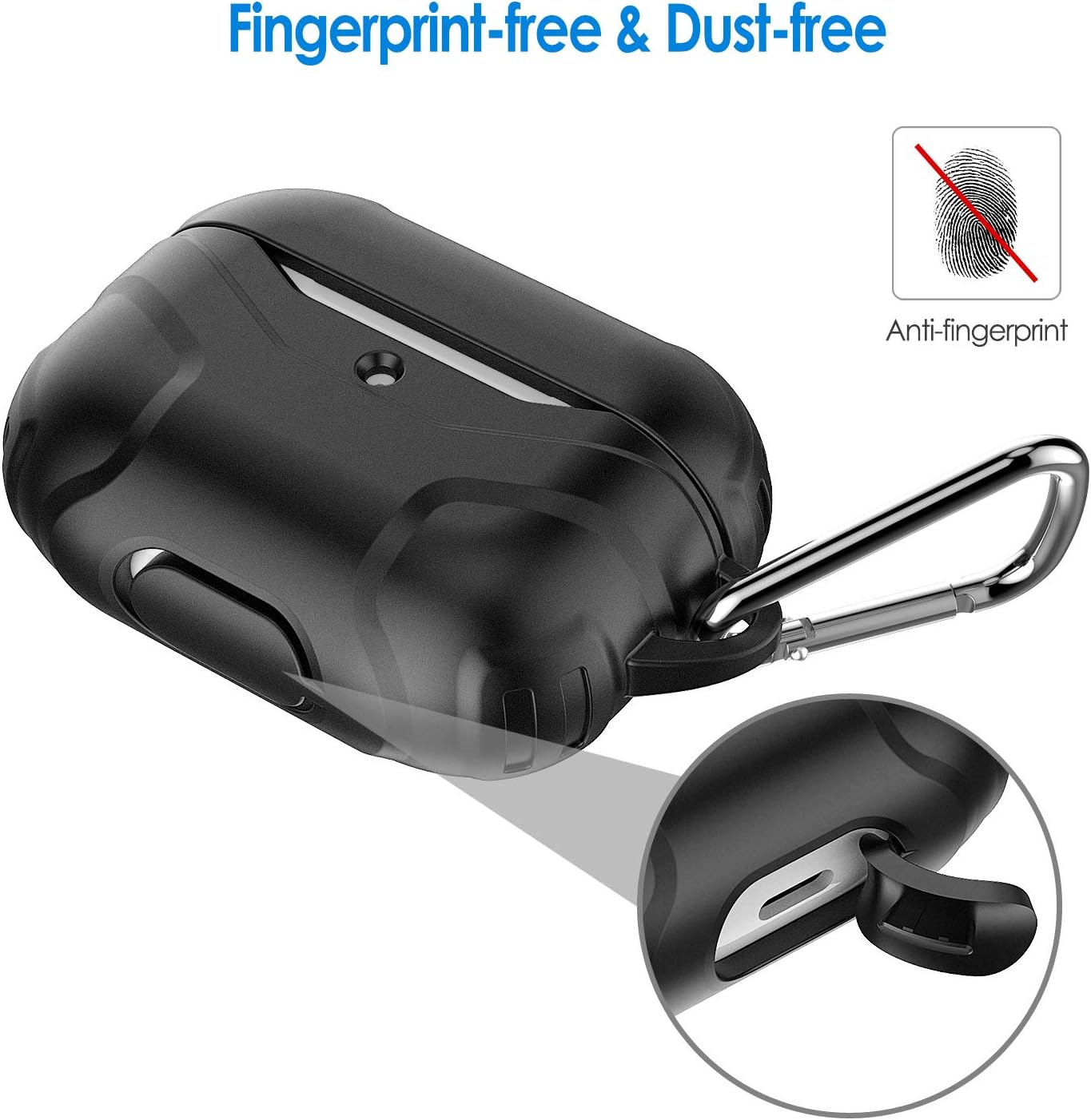 JETech Case Cover for AirPods Pro (2019), Silicone Protective Shockproof Skin (Front LED Visible) with Keychain, Black