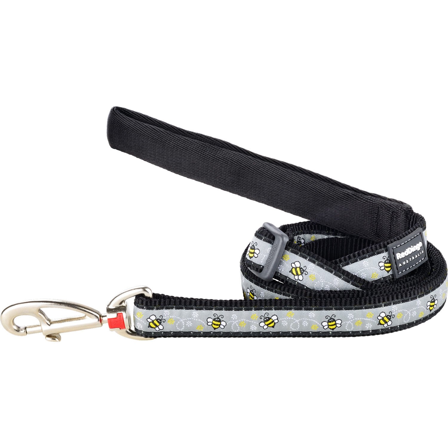 Laisse noire 25 mm Bumble Bee de 1,2 m pour chien moyen et grand