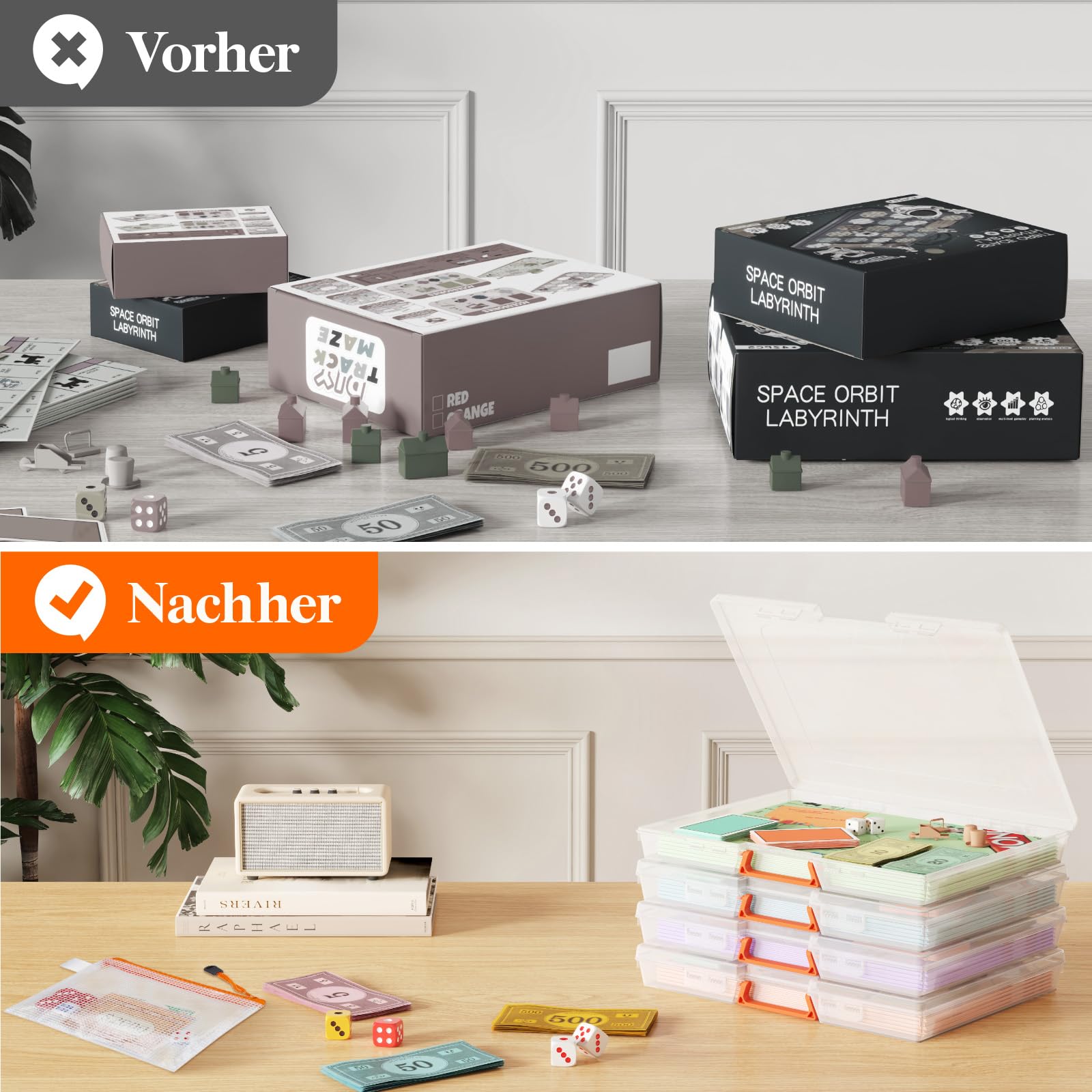 Lifewit 12 Pack Stapelbar Aufbewahrungsbox A4 mit Deckel & Griff, Tragbar Din A4 Box mit 12 Reißverschlusstaschen und Etikett, Dokumentenbox Storage Box für Papier Foto Bastelbedarf, 32 x 24 cm/12x9