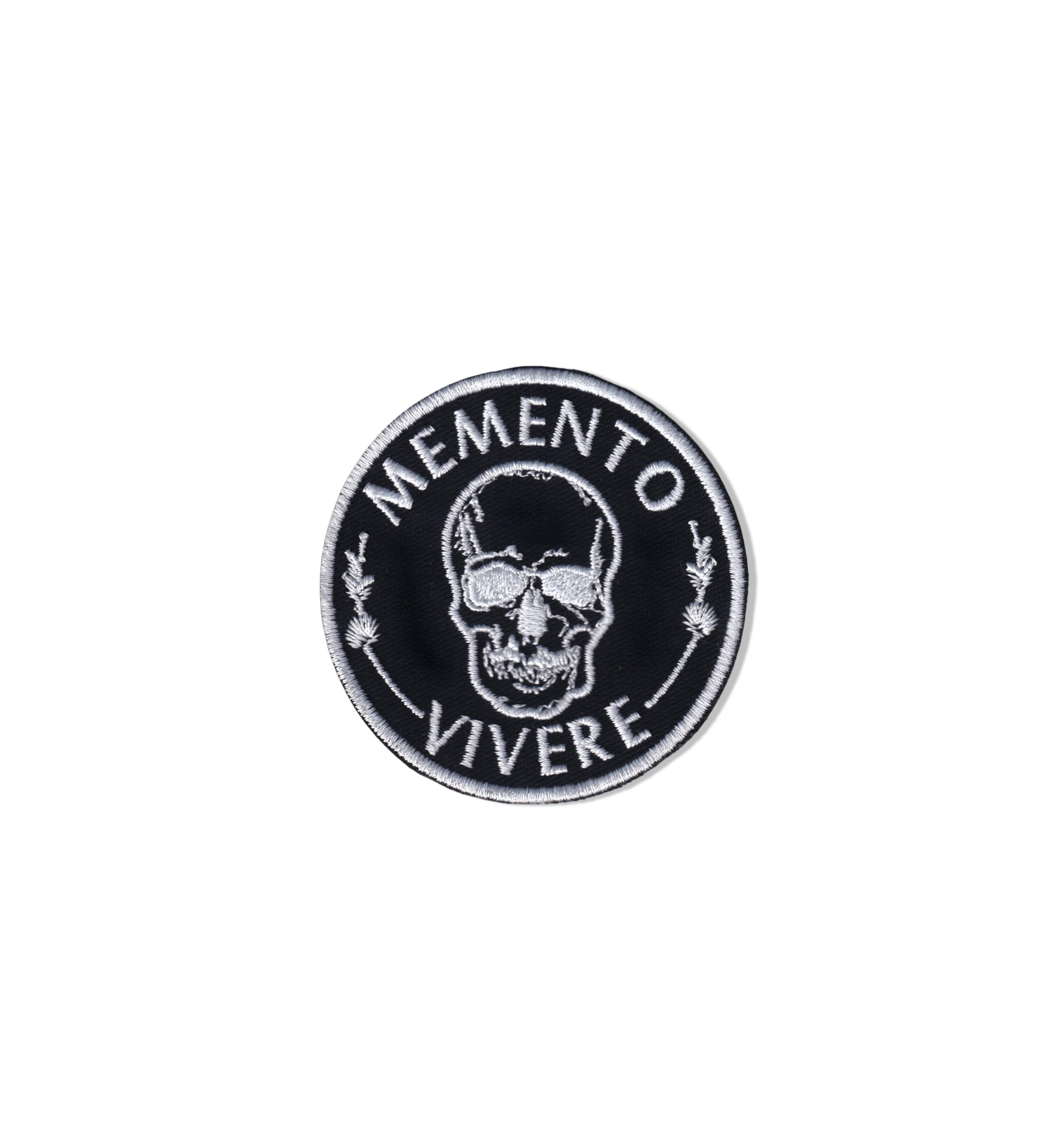 Memento Vivere Memento More Tactical Patch – 3 Inch Skull Morale Patch for Backpacks, Vests, Hats – Embroidered Hook & Loop Applique – Stoic Quote Funny Gear
