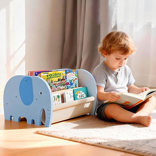 Miniatura 9 de Estantería infantil de doble cara – Estantería portátil de 2 niveles para niños pequeños, estante para libros para habitaciones de niños y sala