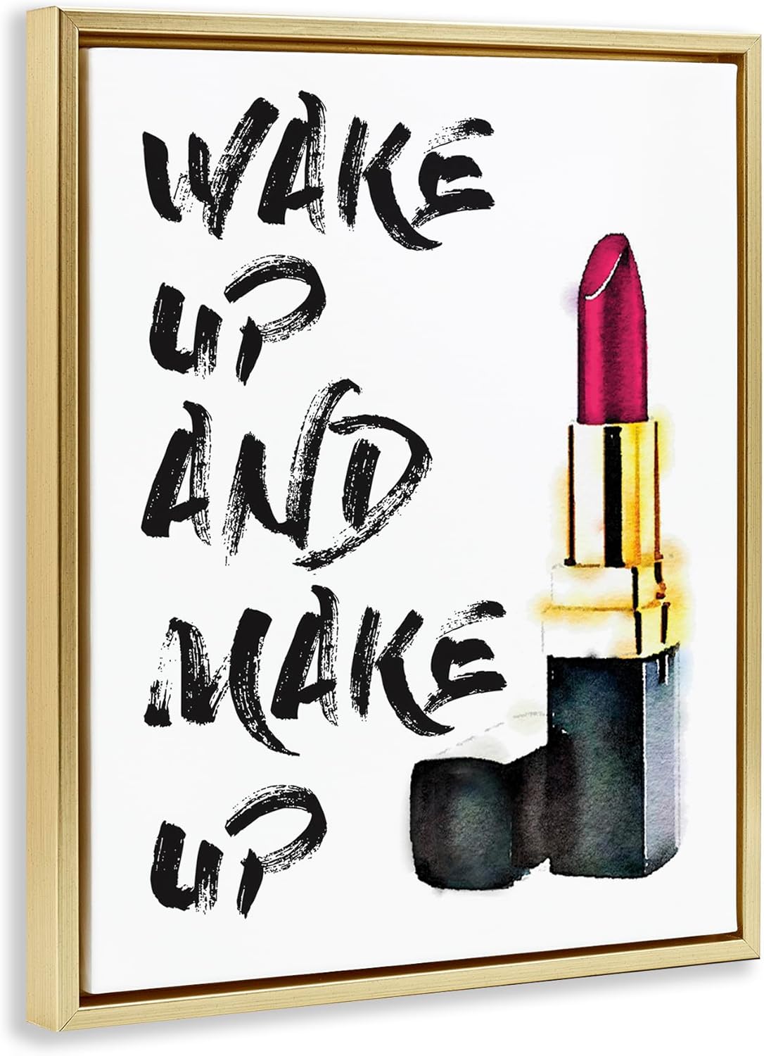 Stupell Industries Wake Up And Make Up, Design by Amanda Greenwood, Gold Floater Framed, 16 x 20