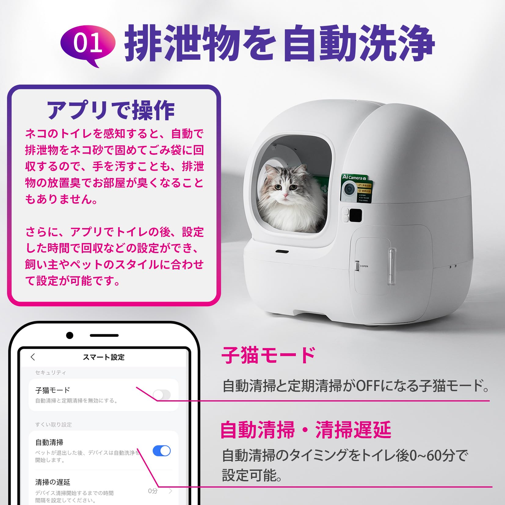 Amazon | [PETKIT(ペットキット)] 猫用AIカメラ付き自動トイレ 消臭剤