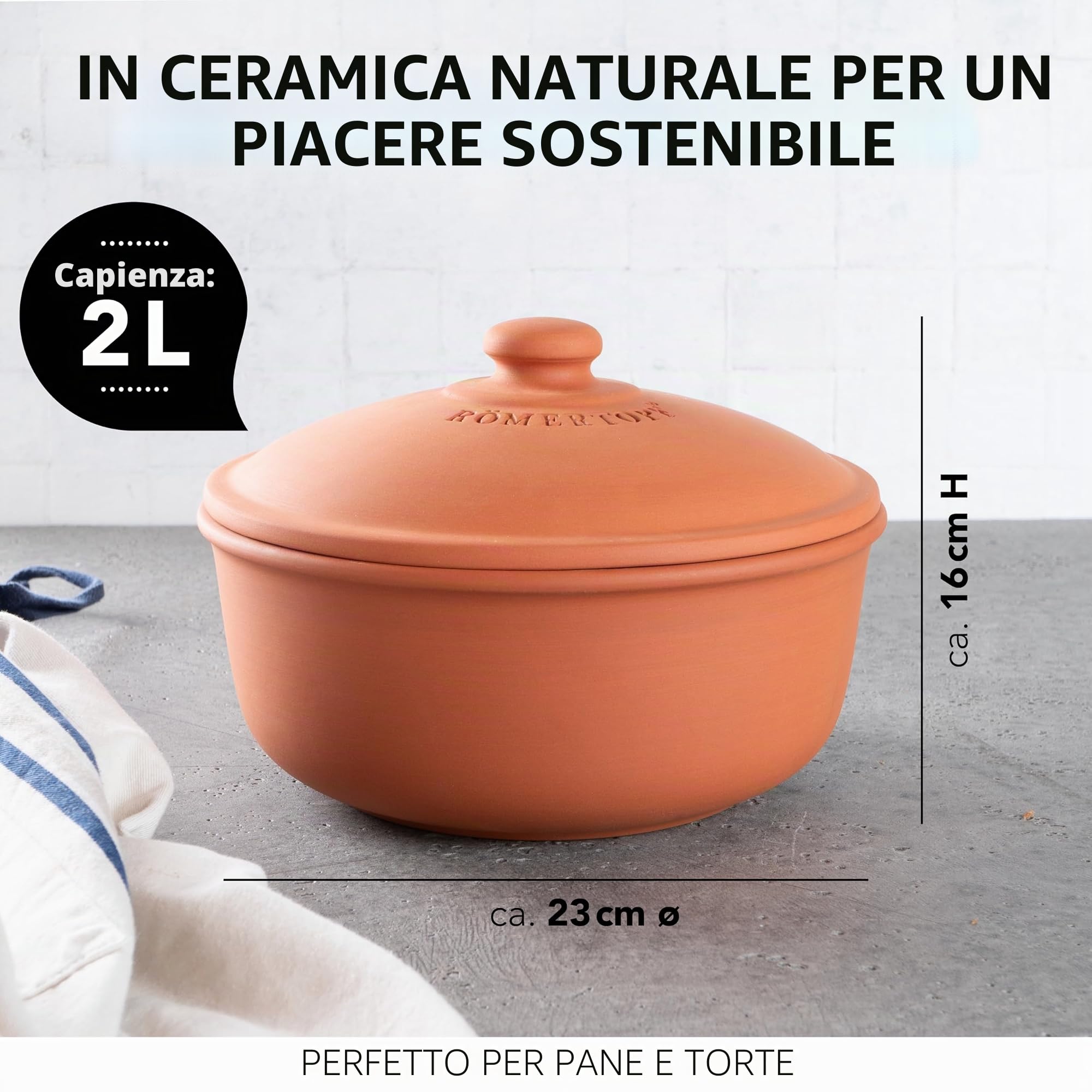 Römertopf Pentola per Pane in Terracotta Ø 23 cm, Terracotta