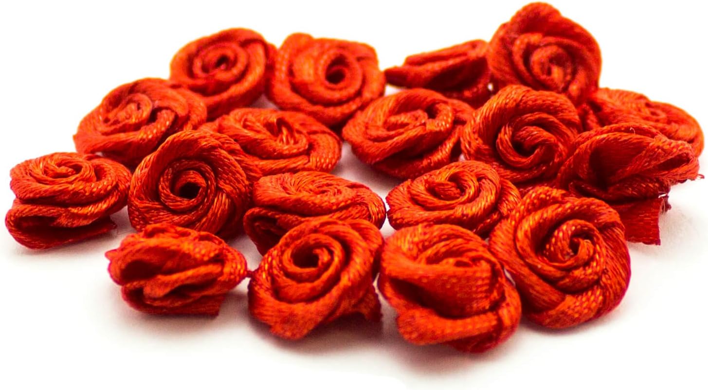 HAND H0628 Tiny Roses Fabric Flower Sew On Trims, Embellishments Size 10 mm Pack of 50 Red