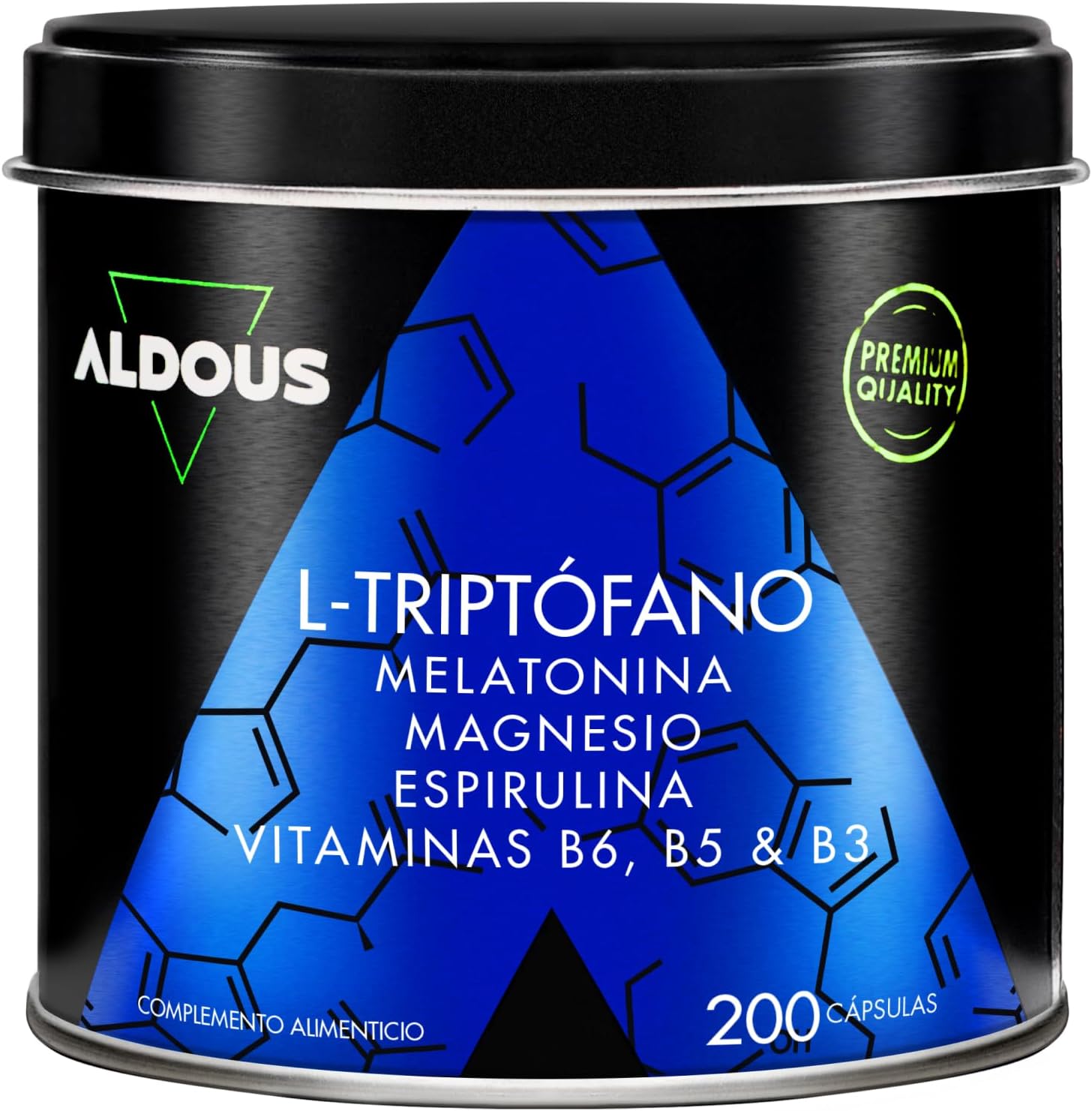 200 Cápsulas Triptofano con Melatonina y Magnesio + Vitamina B6, B5, B3 + Espirulina - Máxima Dosis Sueño + Descanso - 1,78mg de Melatonina con Magnesio - 600mg de Triptófano para Dormir Bien - ALDOUS
