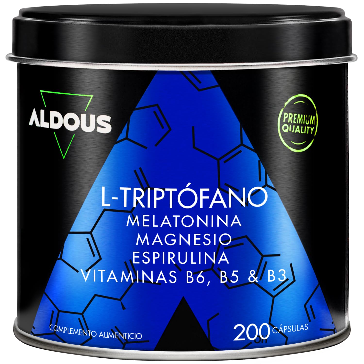 200 Cápsulas Triptofano con Melatonina y Magnesio + Vitamina B6, B5, B3 + Espiru