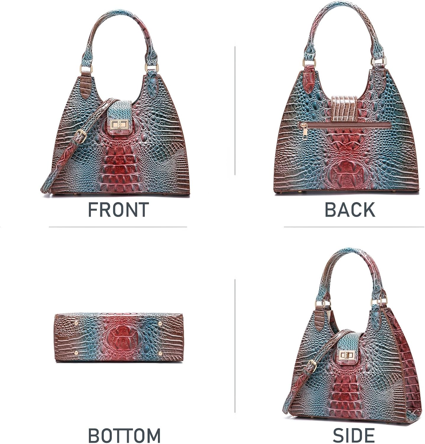 Ladies Tote Leather Bags for Women Crocodile Embossed Zipper Satchel Purse Classy Compartments Crossbody bag - Image 4