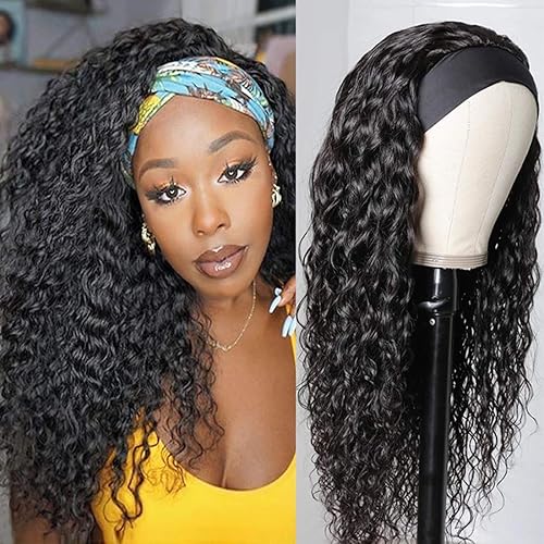 Miniatura 2 de Nadula - Peluca de cabello humano brasileño ondulado Remy 10A para mujer, con diademapañuelo, sin pegamento, extensión de cabeza completa, densidad