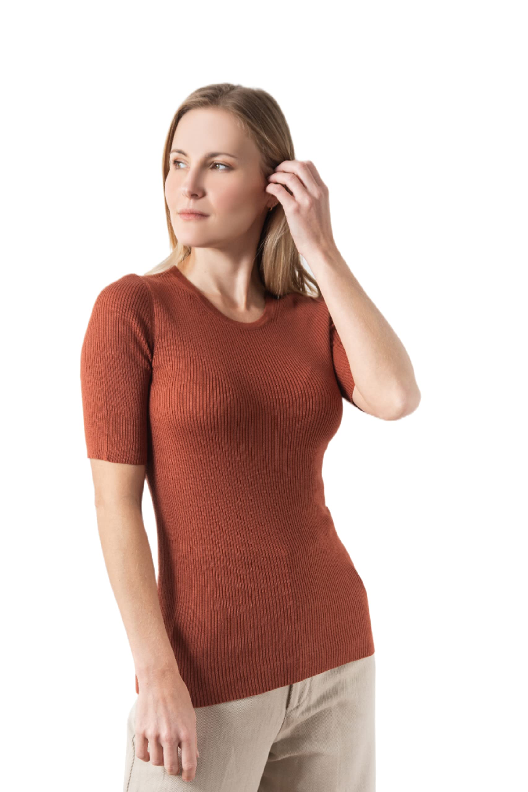 KHUSCO | Women's Sweater Zoe, Pima Cotton | Consciously Made in Perú | Crew Neck, Fitted Style, Elbow Sleeve.