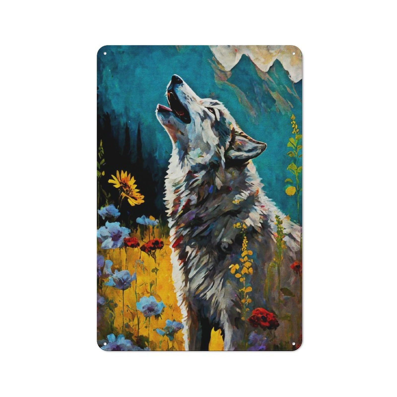 Junmoney Paint Wolf Retro Metal Plaque 30X20cm For Bar Or Restaurant, Suited To Restaurant Interior Fans
