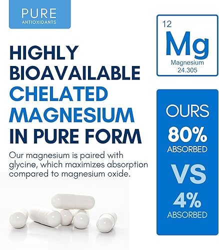 Miniatura 6 de Glicinato de magnesio 100% puro, magnesio quelado altamente biodisponible, apoyo para el estrés, el estado de ánimo, los huesos y el sueño, 275 mg