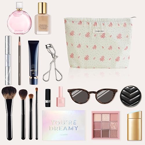 Miniatura 10 de Wudygirl Bolsa de maquillaje, bonita bolsa de cosméticos de pana, bolsa de aseo de viaje de gran capacidad para mujeres y niñas, bolsa organizadora