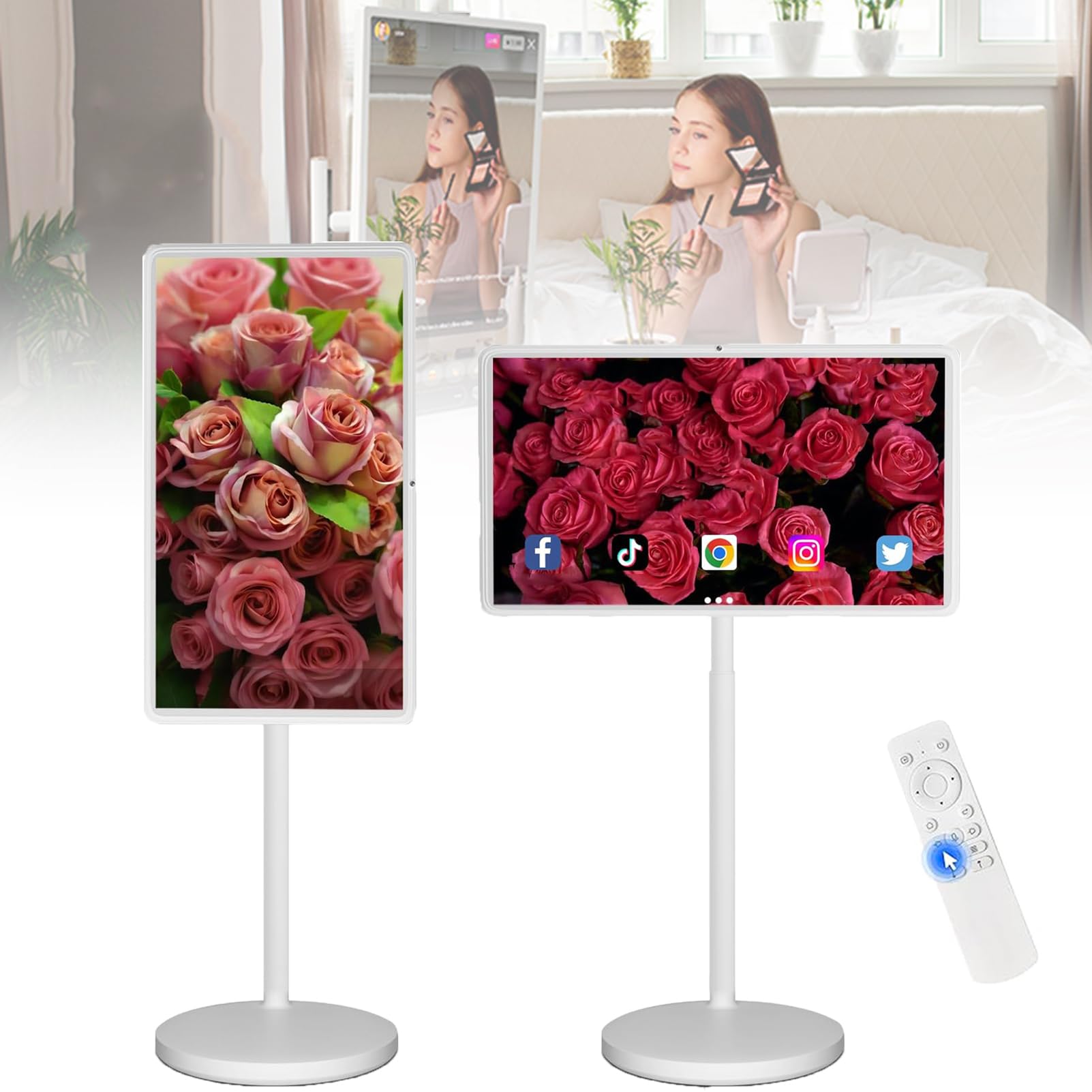 Televisor Inteligente PortáTil De 27 Pulgadas Con Pantalla TáCtil 1080P Y Control Remoto, Stanbyme, Con Ruedas Y BateríA De 7800mAh, Tableta Giratoria Para Colocar Al Final De La Cama. White-8+128G