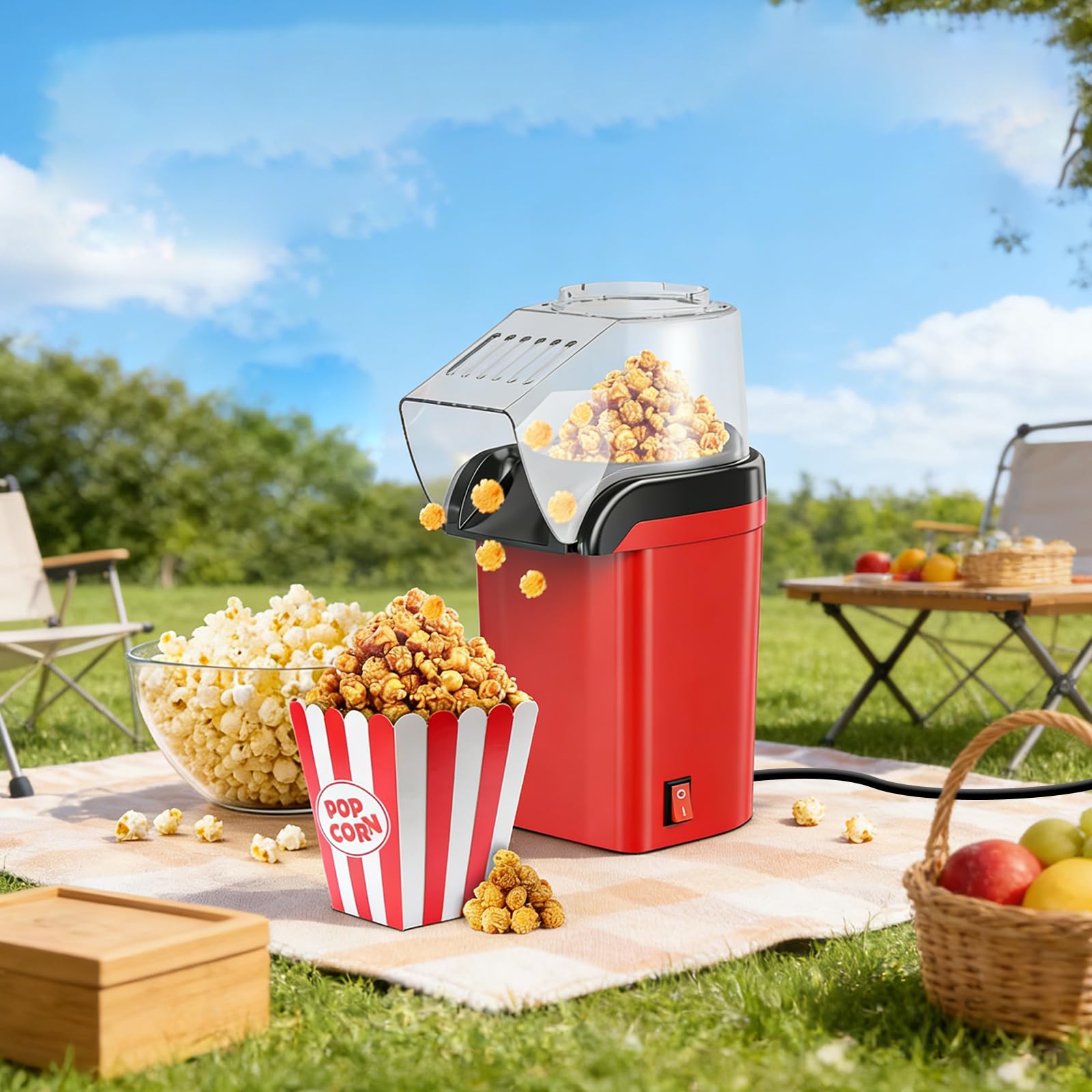 Macchina per popcorn 1200 W ad aria calda popcorn Maker, popcorn maker, popcorn senza olio, 3 minuti veloci per home theater, serate cinema, feste, Natale, funzionamento one-touch, senza Bpa