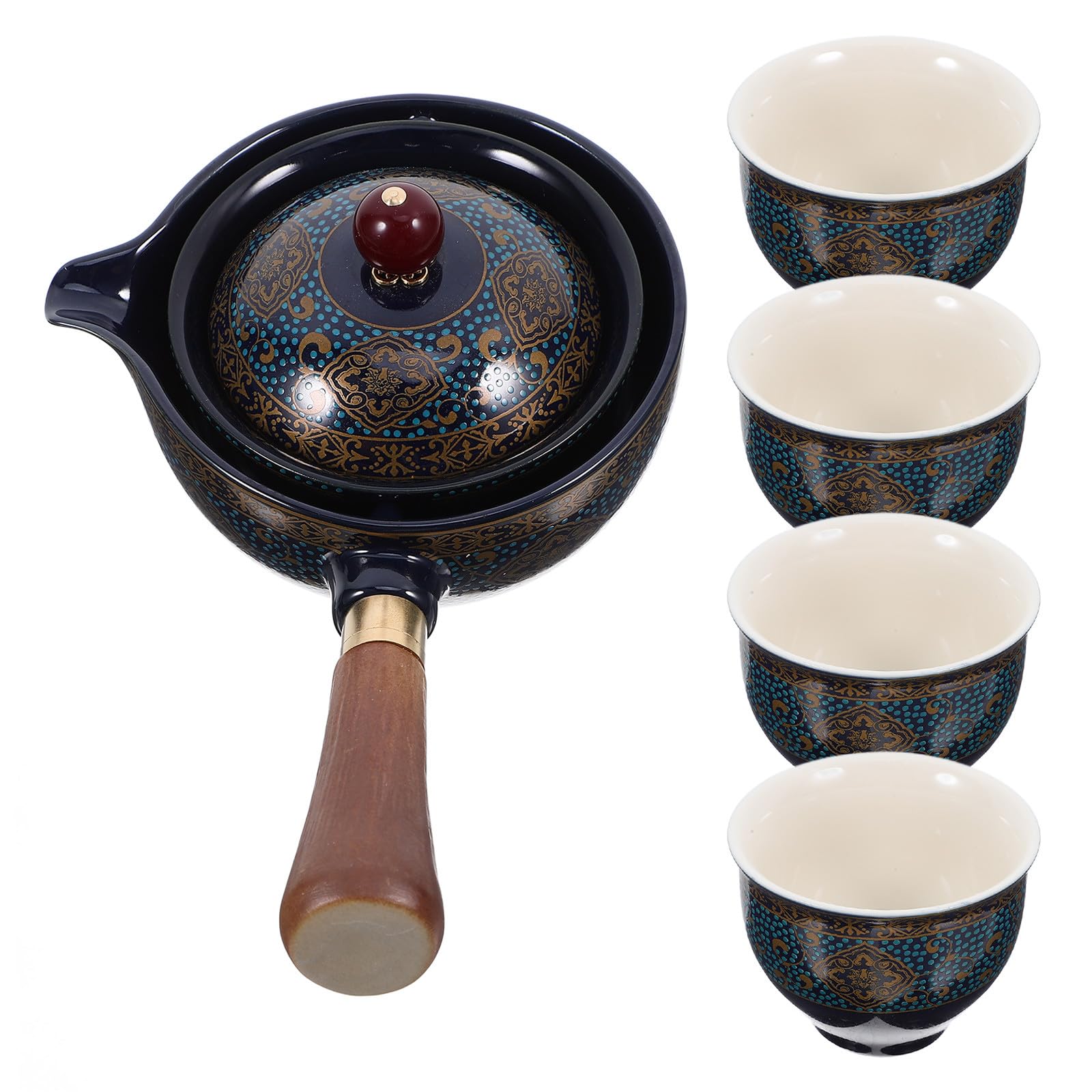 Juego de té cerámico con teteras y tazas de cerámica azul estilo oriental