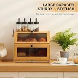 YOUDENOVA Double Decker Bread Box with Cutting Board, Extra Large 2-Layer Bamboo Storage Box with Clear Windows for Bread, Salt and Pepper Mill, 39x26x32,5(LxBxH) cm, Natural - 5