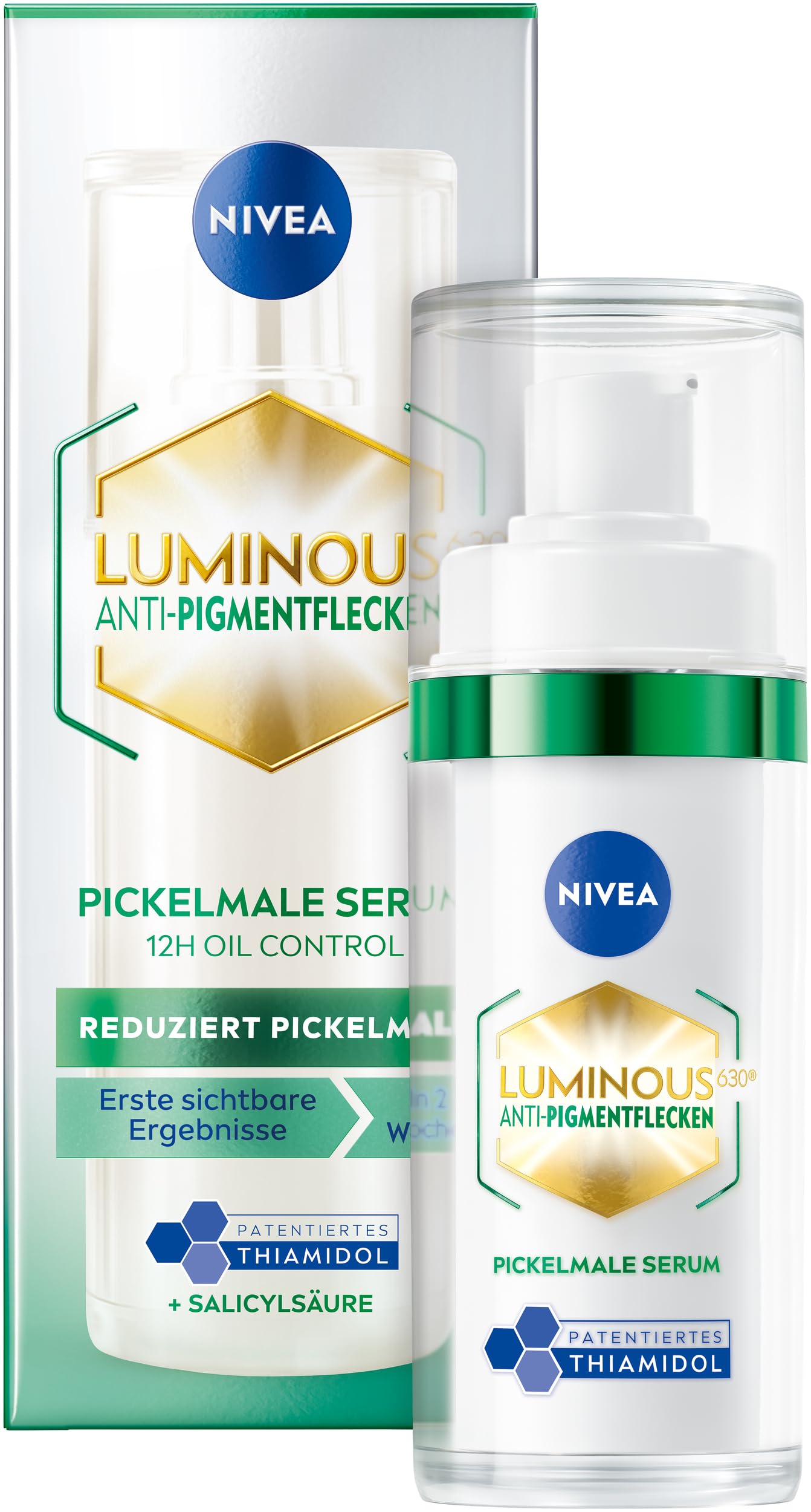 NIVEA LUMINOUS630 Anti-Pigmentflecken Pickelmale Serum, mattierende Gesichtspflege mit Thiamidol, Salicylsäure und Grüntee-Extrakt, speziell für Mischhaut entwickelt (30 ml)