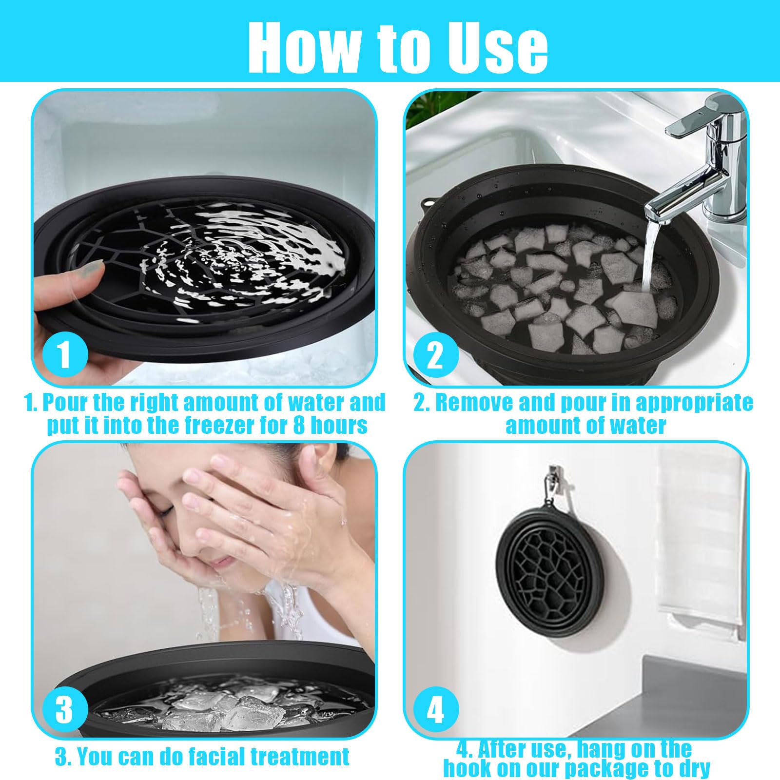 Face Ice Bath Bowl, Ciotola pieghevole per il bagno di ghiaccio del viso, in silicone, portatile, pratico accessorio per la casa di viaggio, per alleviare il gonfiore, allevia la pelle, Pore