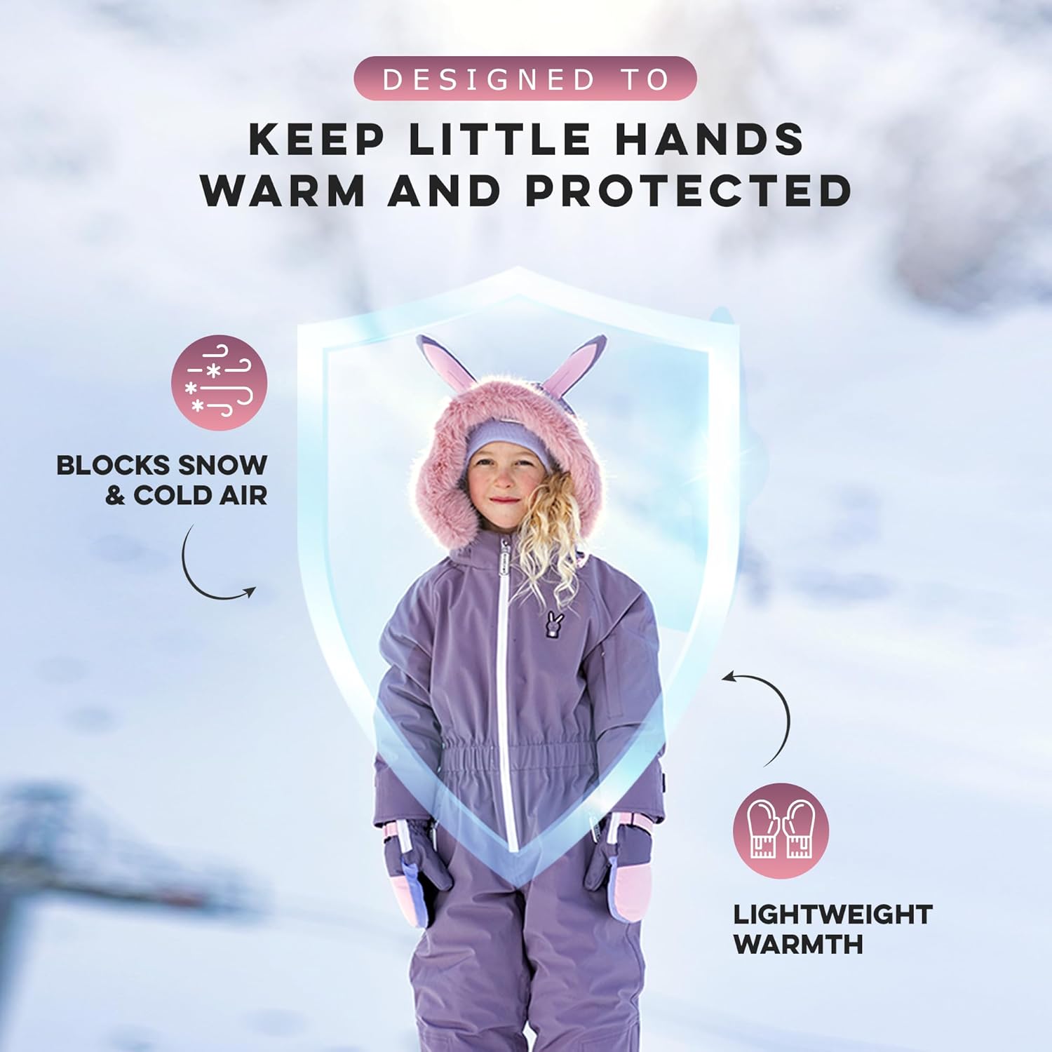 Roarsome Kids Ski Gloves – Waterproof Snow Gloves with Easy Zip Entry, Warm Micro Fleece Lined Winter Gloves
