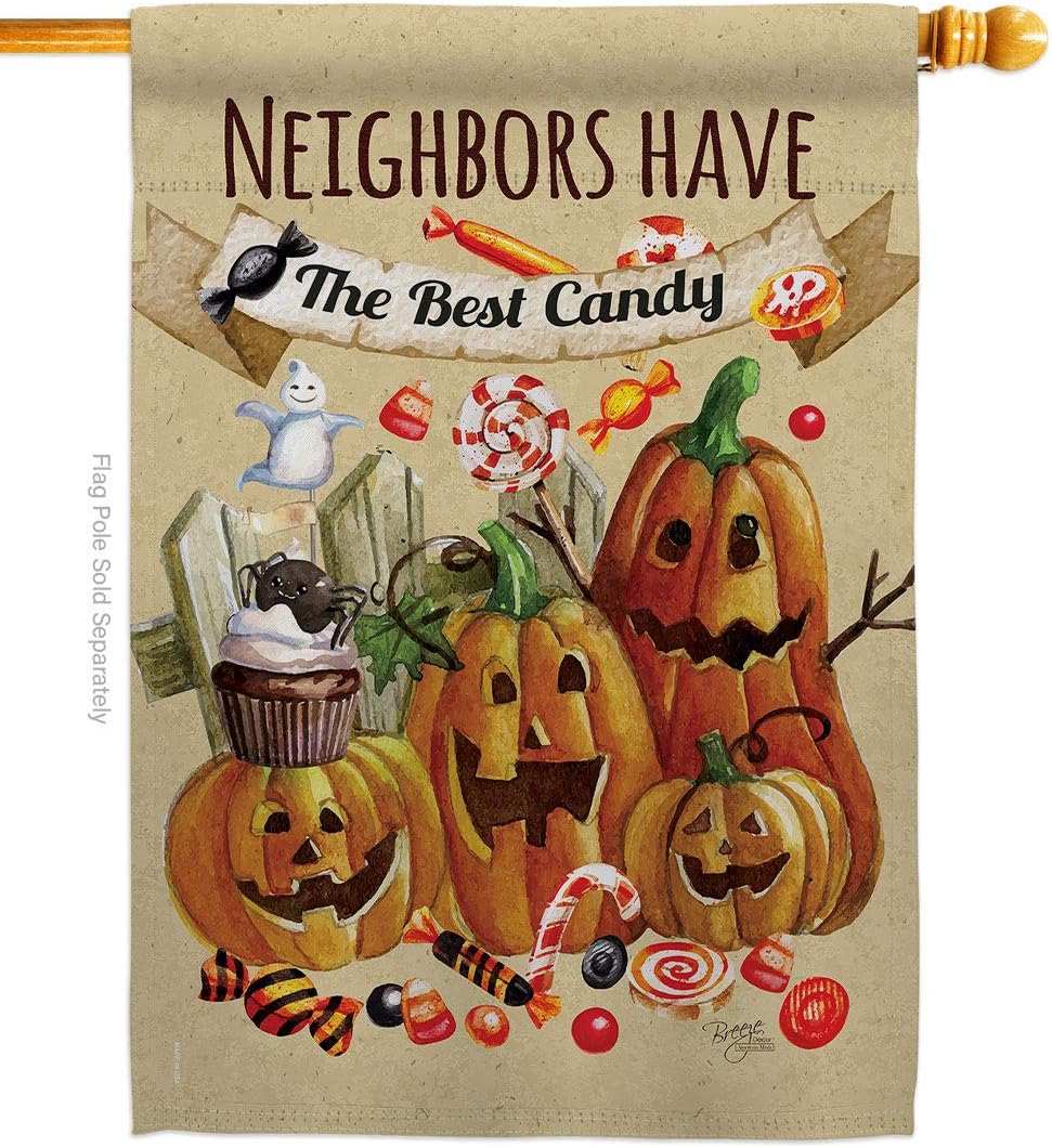 Breeze Decor H112067 Neighbors Candy Fall Halloween Decorative Vertical, House Flag 28" x 40", Large Flag Only