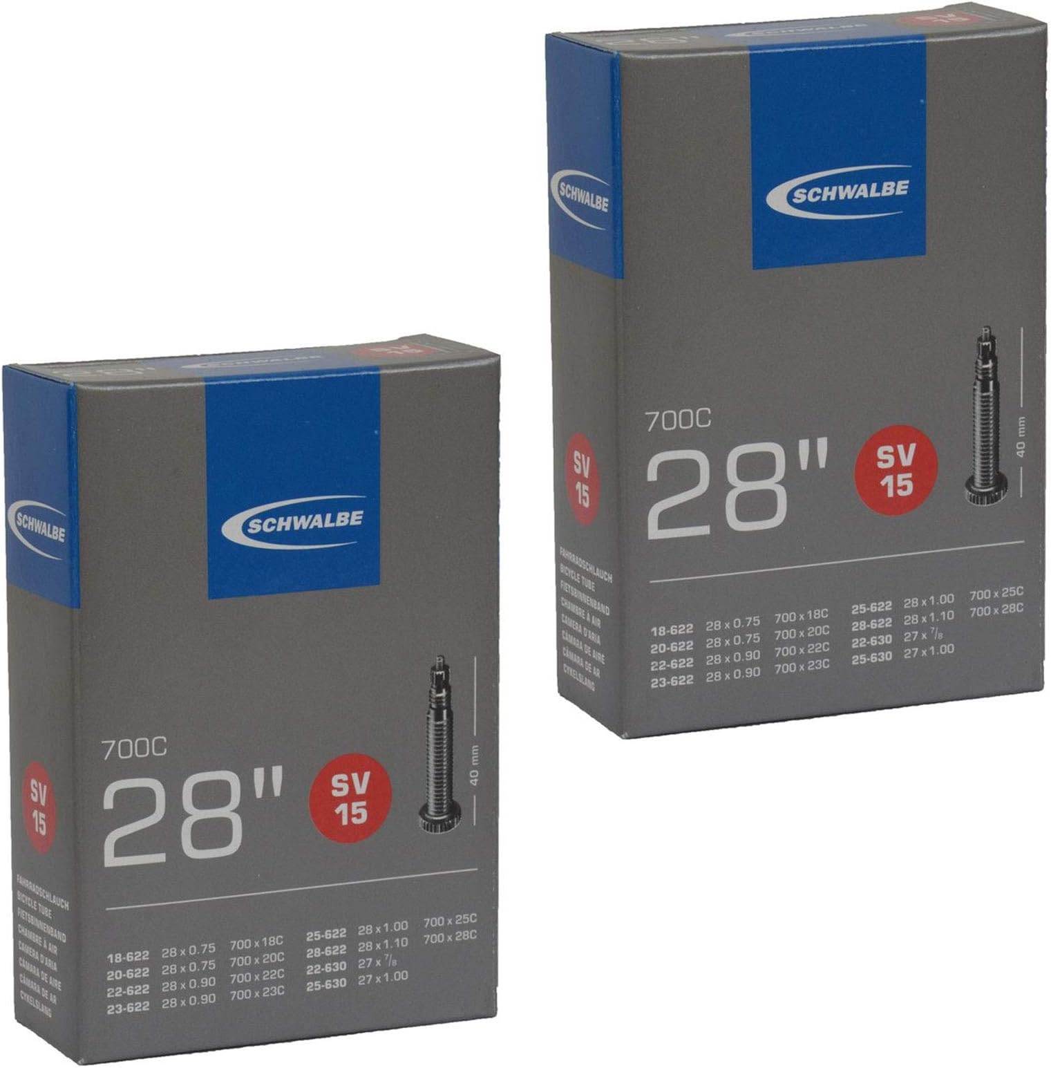 Schwalbe 700 x 18-28c Road Bike Inner Tubes - Presta 40mm Long Valve (Pair),Black