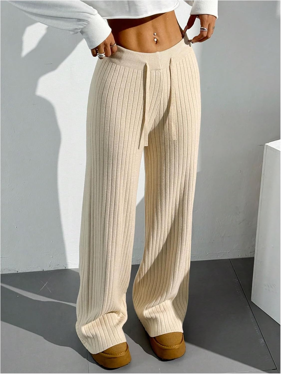 Verdusa Women's Wide Leg Sweatpants Comfy Lounge Pants Straight Leg Baggy Pants Yoga Workout Knit Trousers Winter Clothing - Image 3