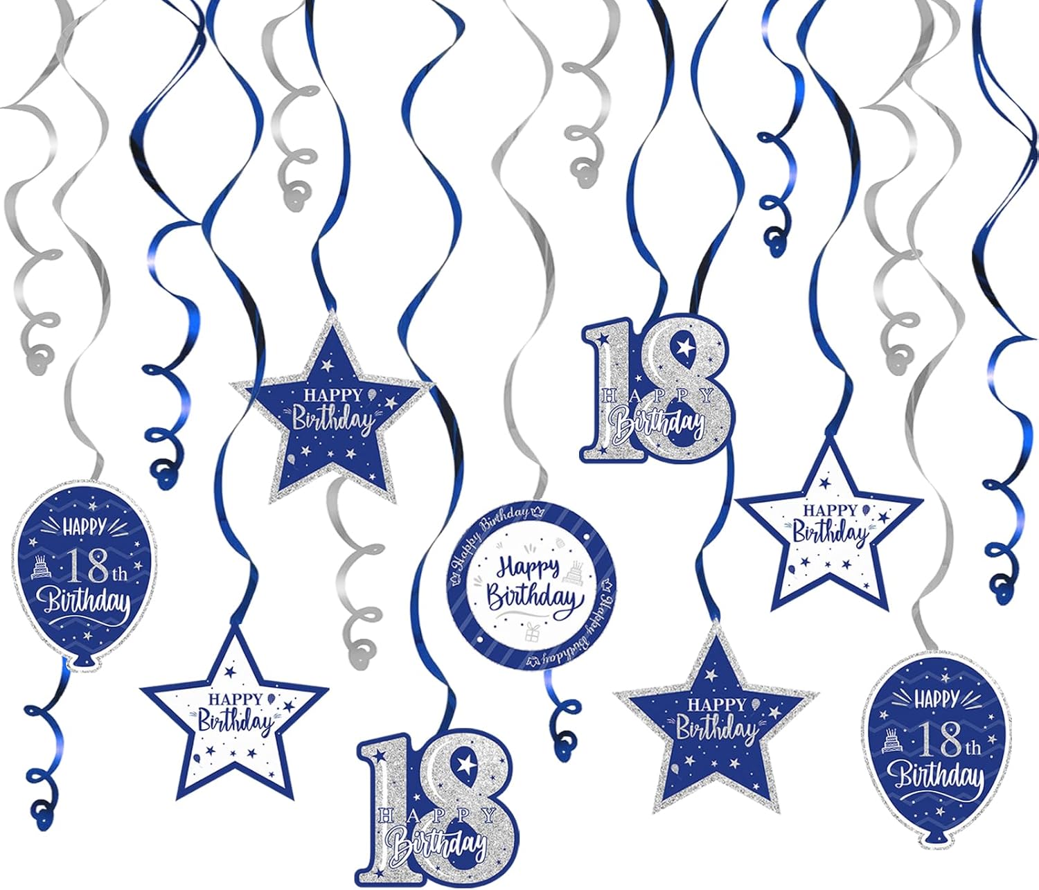 Happy 18th Birthday Banner Decorations - Large Blue & Silver Backdrop Sign, 'Cheers To 18' 12 thumbnail image