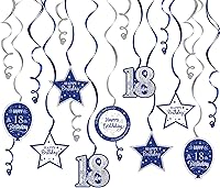 Vista 60 de Serpentinas de remolinos de cumpleaños feliz de 16 años con purpurina azul y plateada - Kit de 15 piezas de remolinos colgantes para el kit