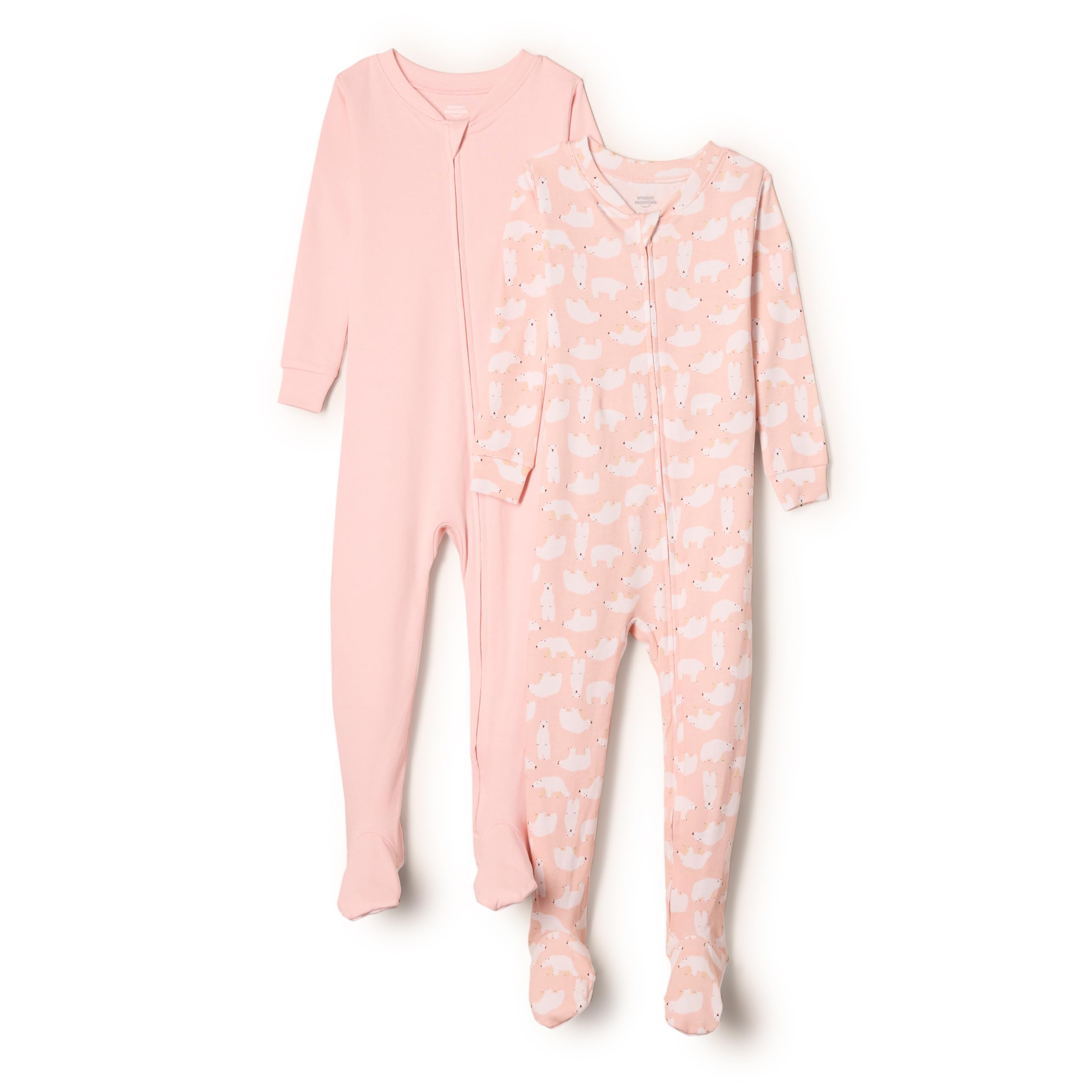 Amazon Essentials x Sofia Grainge Unisex Babies' Snug-Fit Cotton Footed Pyjamas, Pack of 2, Pink/Polar Bear, Premature