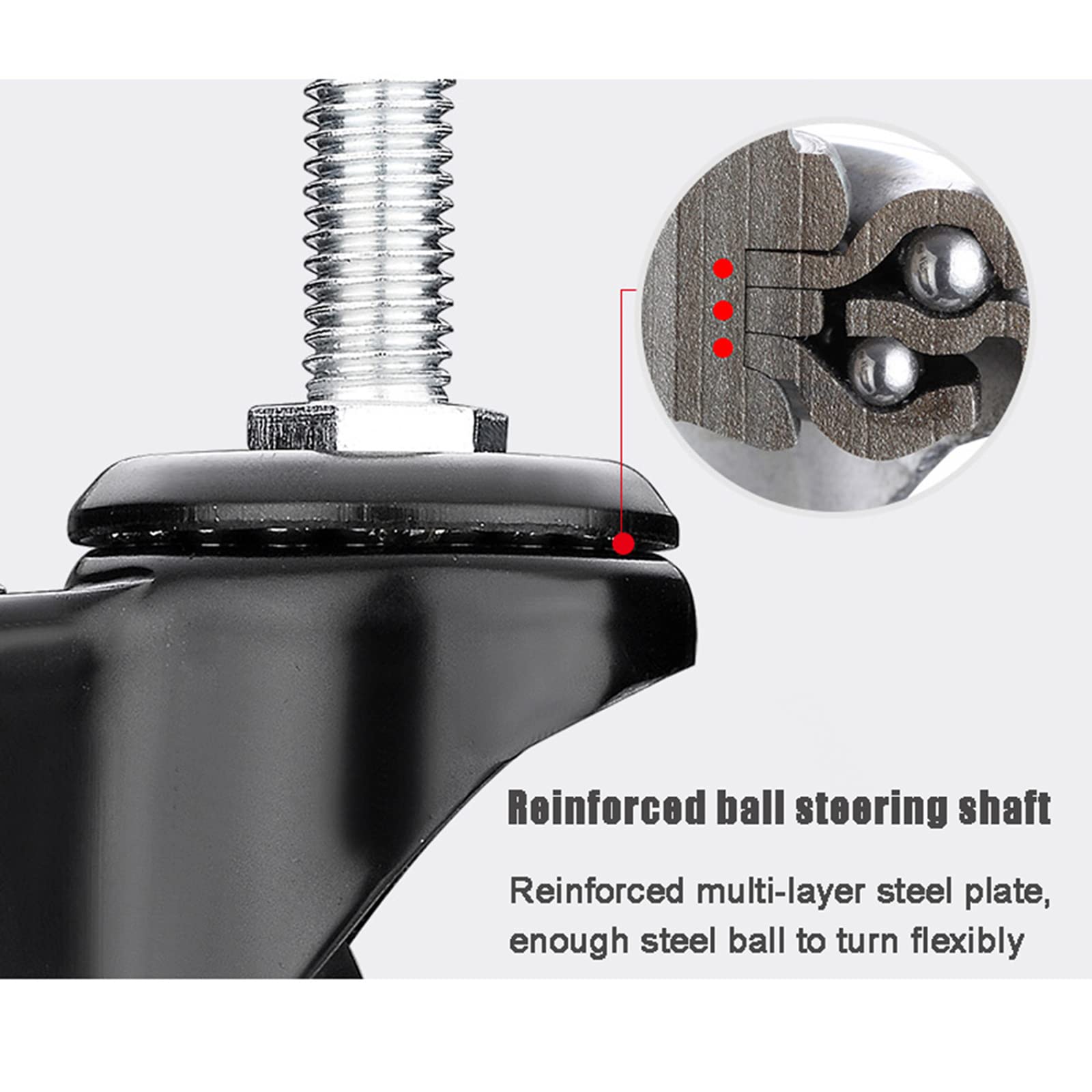 Roulettes Noires, Roulettes Pivotantes à Tige Filetée, Lot De