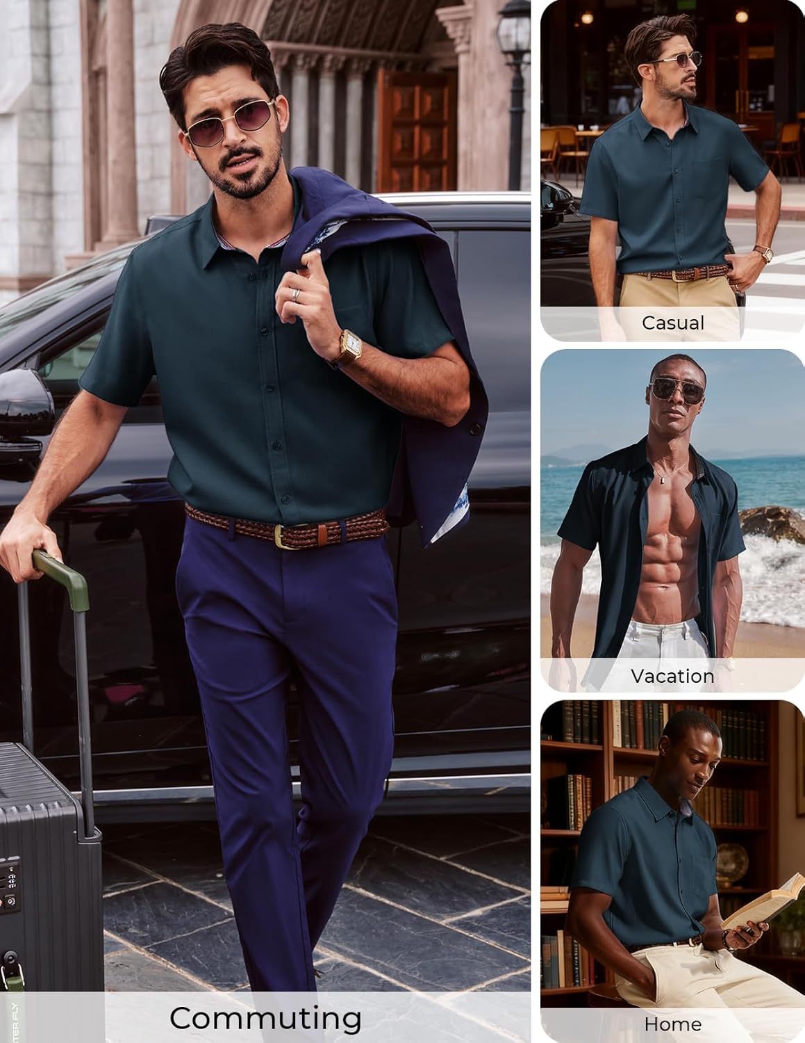 PJ PAUL JONES Mens Dress Shirt Casual Untucked Shirts Short Sleeve Button Down Shirt with Pocket - Image 4