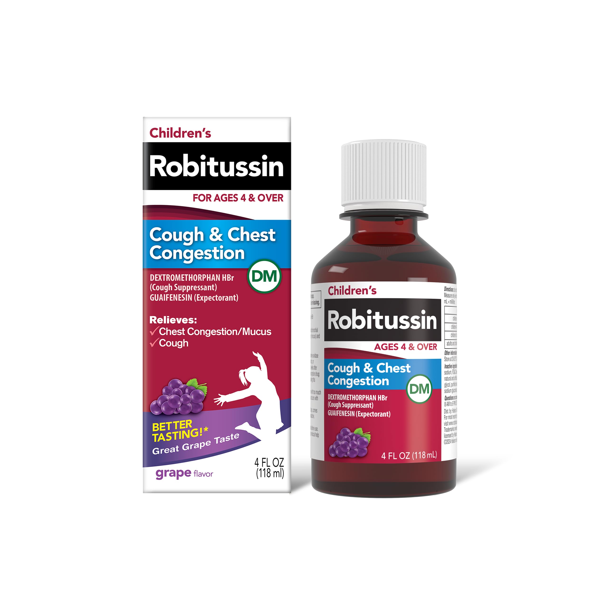 RobitussinChildren's Cough and Chest Congestion DM, Cough Medicine for Kids, Grape Flavor - 4 Fl Oz Bottle, 300318715130