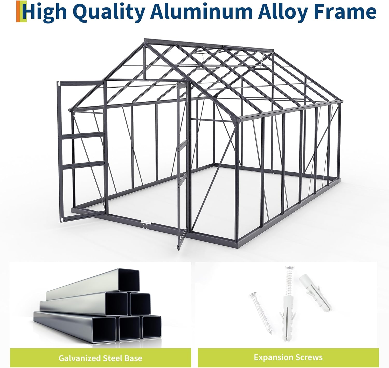 Large Greenhouse for Outdoors 8x12 FT, Polycarbonate Green House with Roof Vent and Quick Setup Structure, Aluminum Greenhouse Kit for Garden Backyard