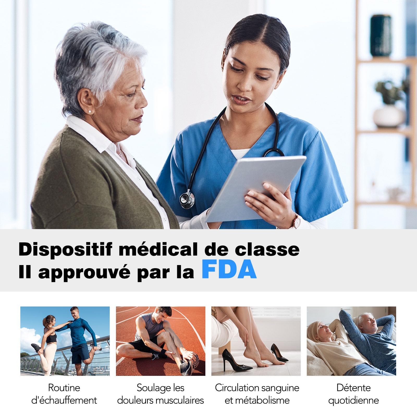 Appareil de Massage des Jambes par Compression d'air 6 Modes 6 Niveaux d'intensité pour Circulation Sanguine