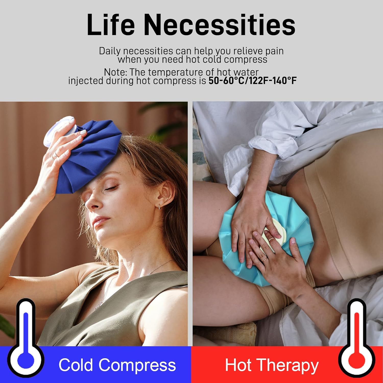 Ice Pack, Ice Bags for Injuries Reusable 2Packs, 11" Ice Bags Hot Water Bag for Hot & Cold Therapy and Pain Relief, No-Leak Elastic Breathable Ice Bag, Size 11", Blue