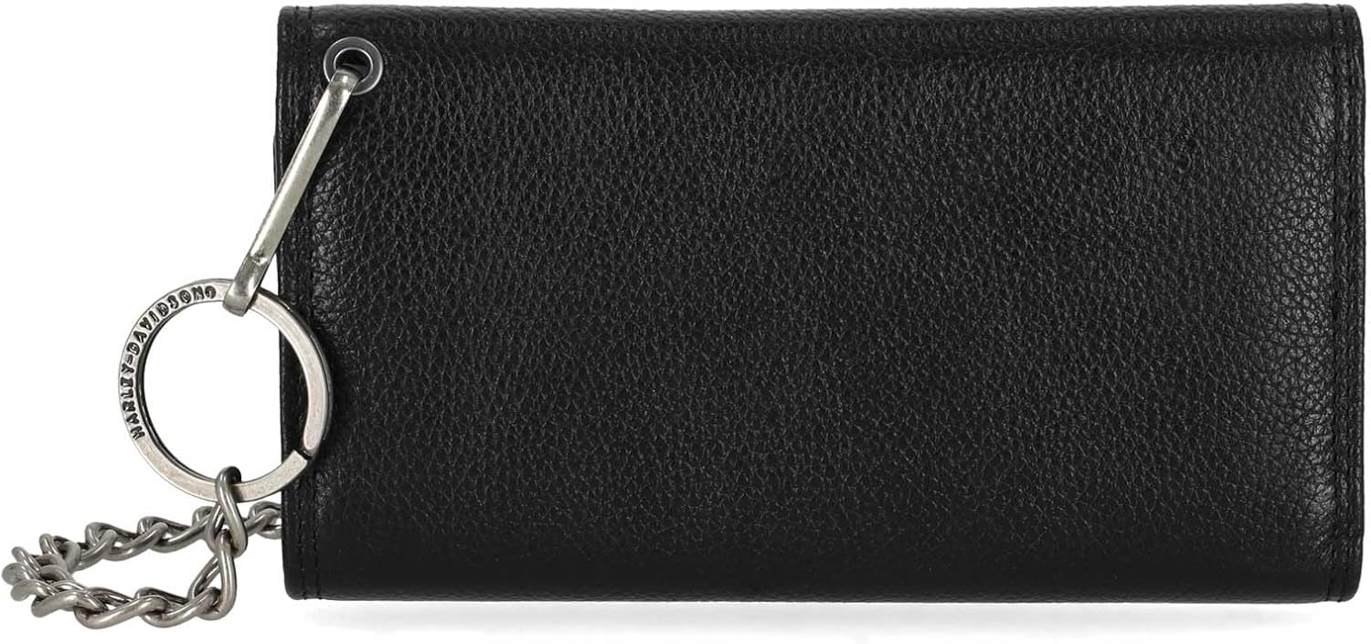 Harley-Davidson Men's Open B&S Trucker Biker Chain Leather Wallet, Black