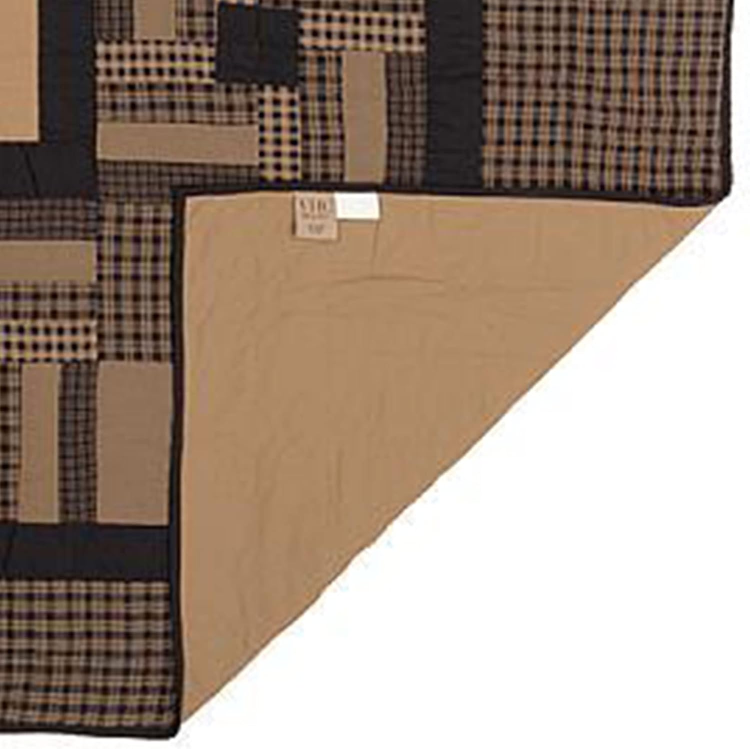 VHC Brands Black Check Star King Quilt 105Wx95L Country Rustic Primitive Design, Black and Tan