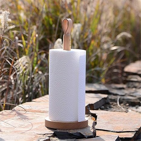 Amazon キッチンペーパーホルダー 固体ドイツブナタオルホルダーパンチフリーキッチンウッド垂直紙ペーパータオルホルダー マカロントーンティッシュラック付きレザーフック 用途が広い 色 B キッチンペーパーホルダー オンライン通販