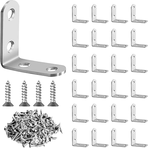 Soporte de esquina de metal con ángulo de 90 grados, soporte de esquina con 100 tornillos para asegurar marcos de madera, mesas, sillas, muebles de