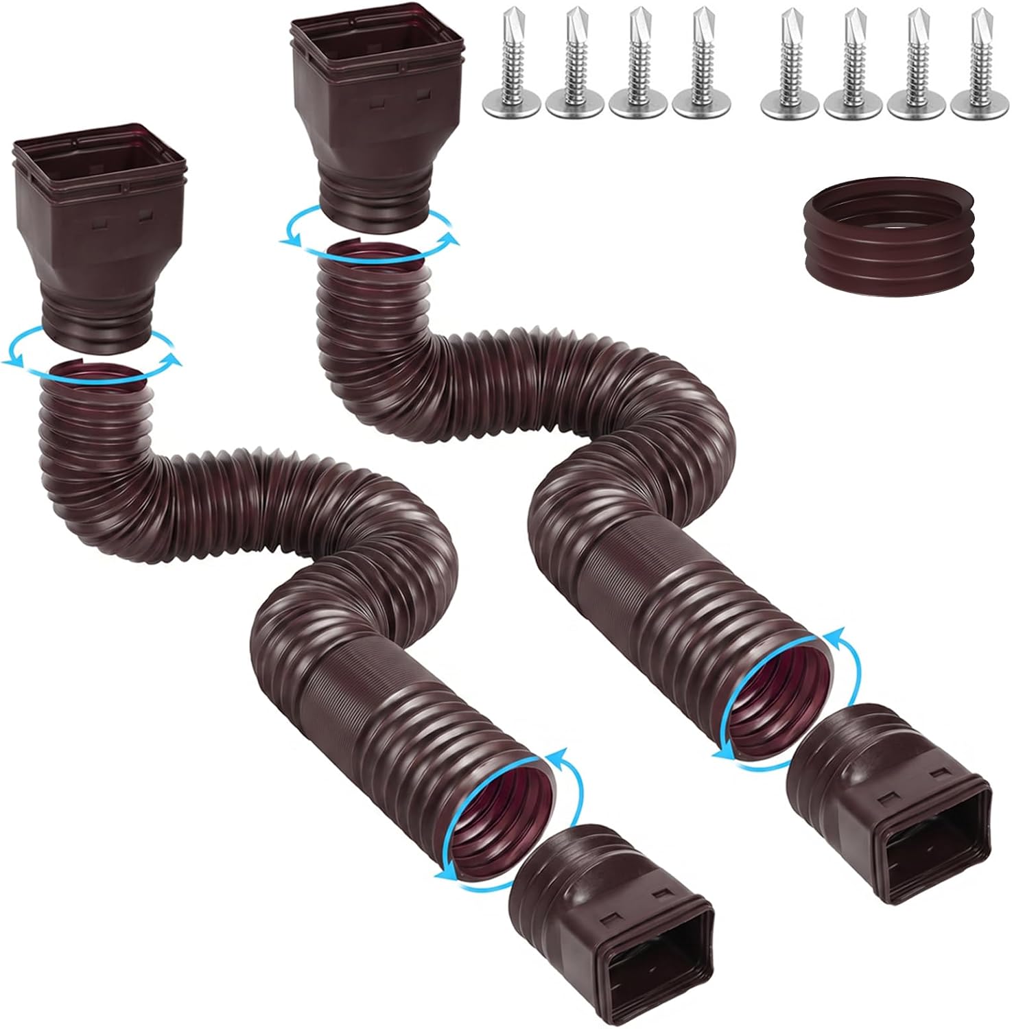 Ogutter Rain Gutter Downspout Extensions, Downspout Extender for Rainwater Drainage Flexible, Down Spout Drain Extension Pipe and Extendable from 21 to 66 Inches (3 Pack, Brown)