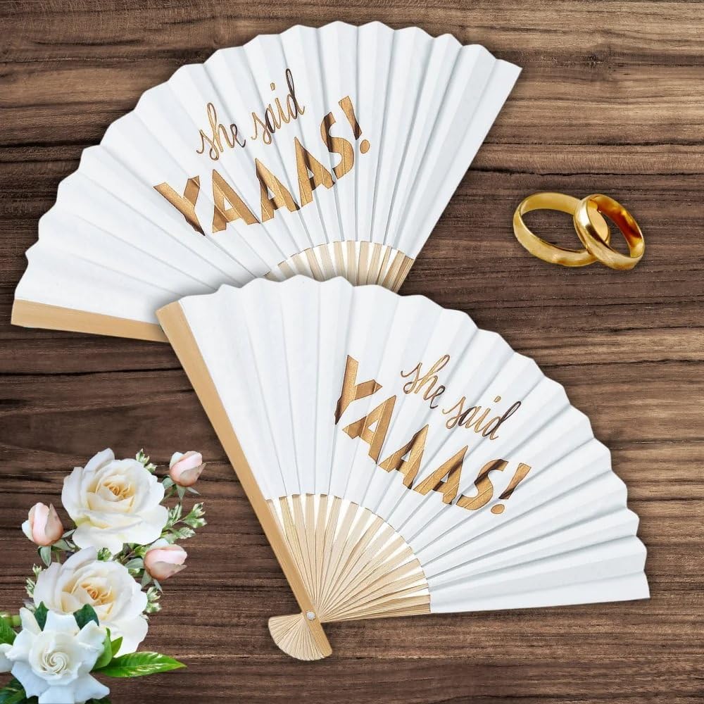 Fun Express She Said Yas Folding Hand Fans – Elegant Wedding Engagement Bachelorette Party Favors for Brides Bridesmaids Guests – Perfect for Celebrations Special Occasions & Fun Memories – 12 Pieces