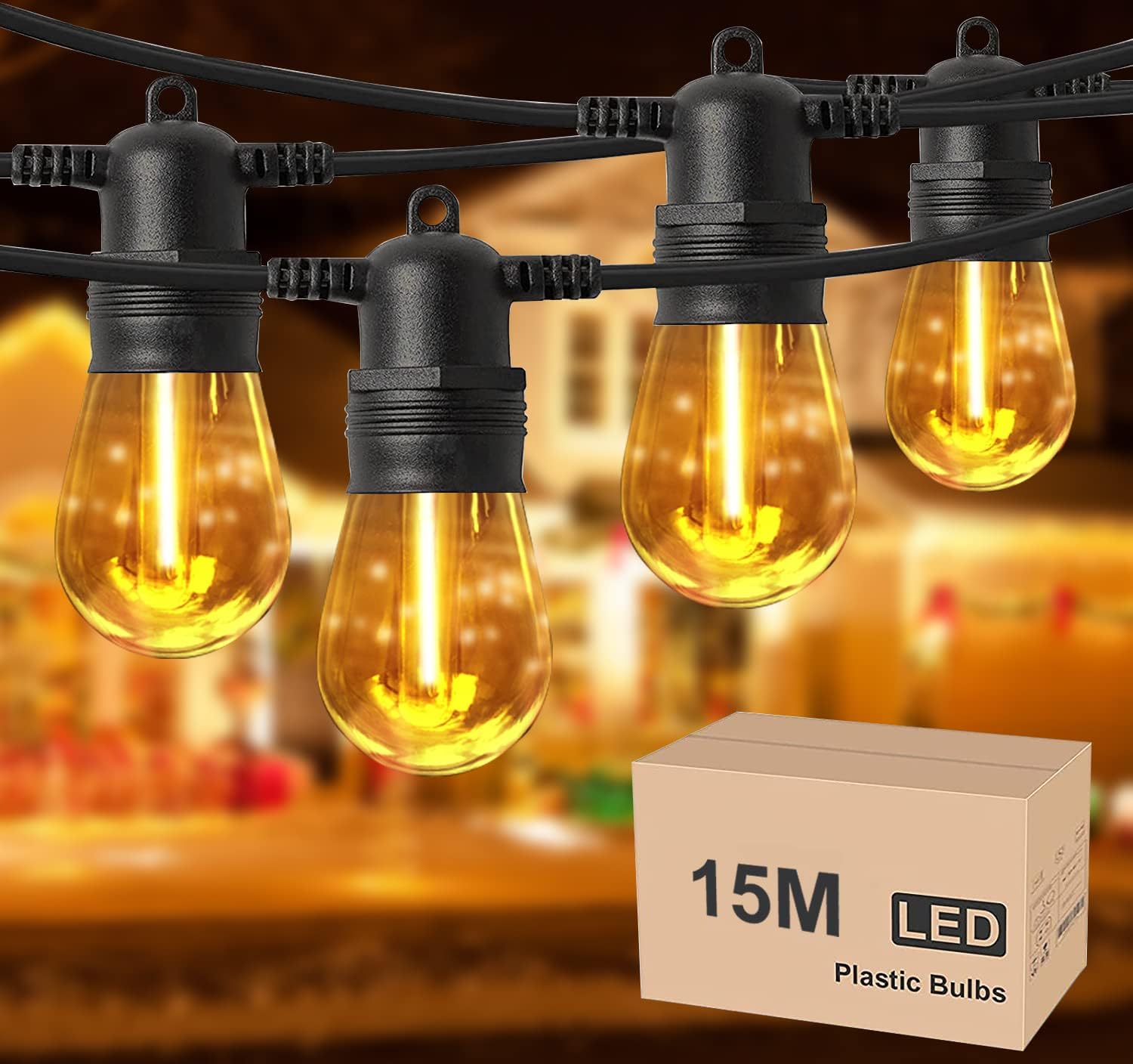 Guirnalda de luces,luces para exterior,50ft/15 metros Focos Vintage 25