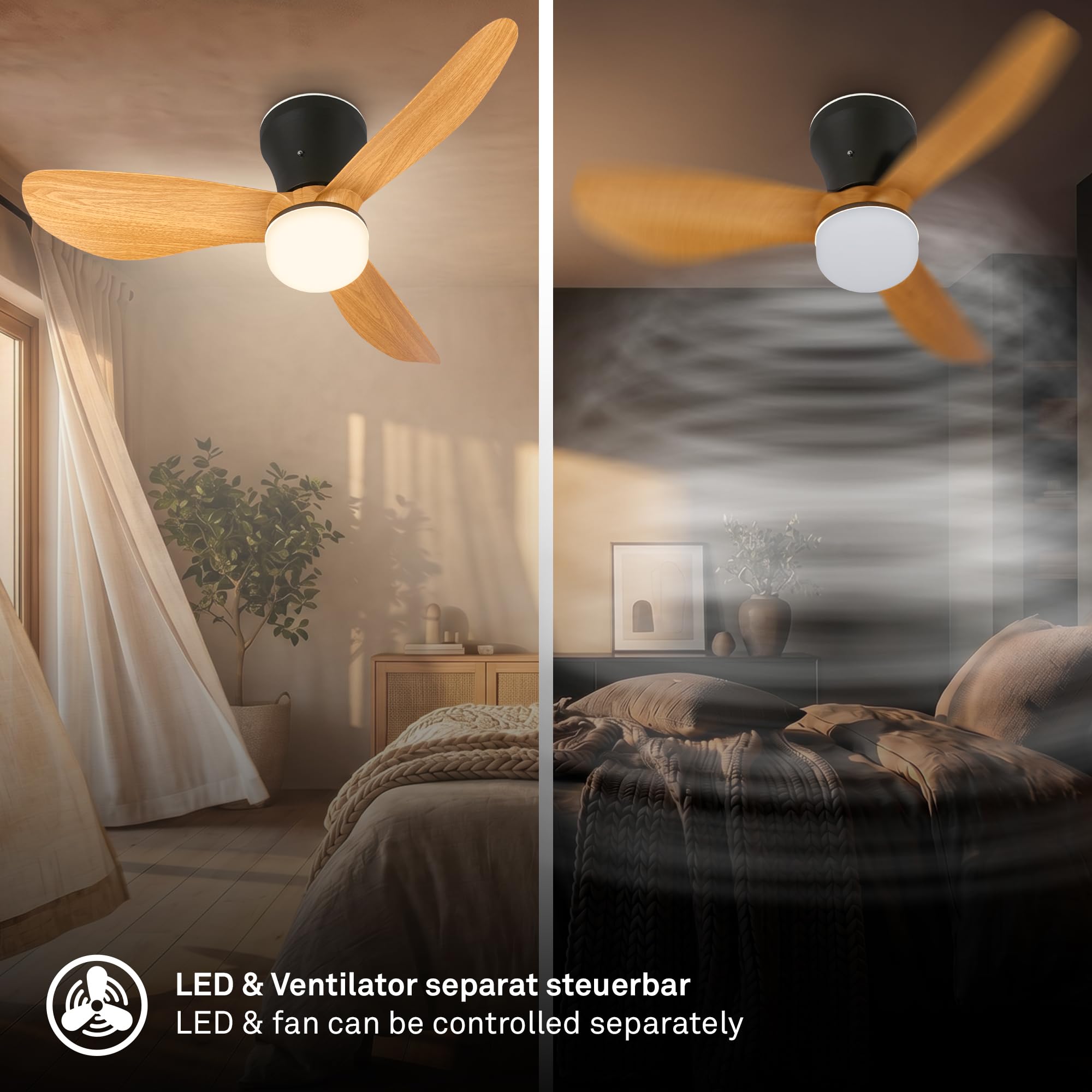 BRILONER - LED Deckenventilator mit Beleuchtung, Fernbedienung, Leiser DC-Motor, 3 Geschwindigkeiten, CCT, Dimmbar, Lampe mit Ventilator, Ventilator Deckenleuchte, Deckenlampe, 78x26 cm, Schwarz-Holz