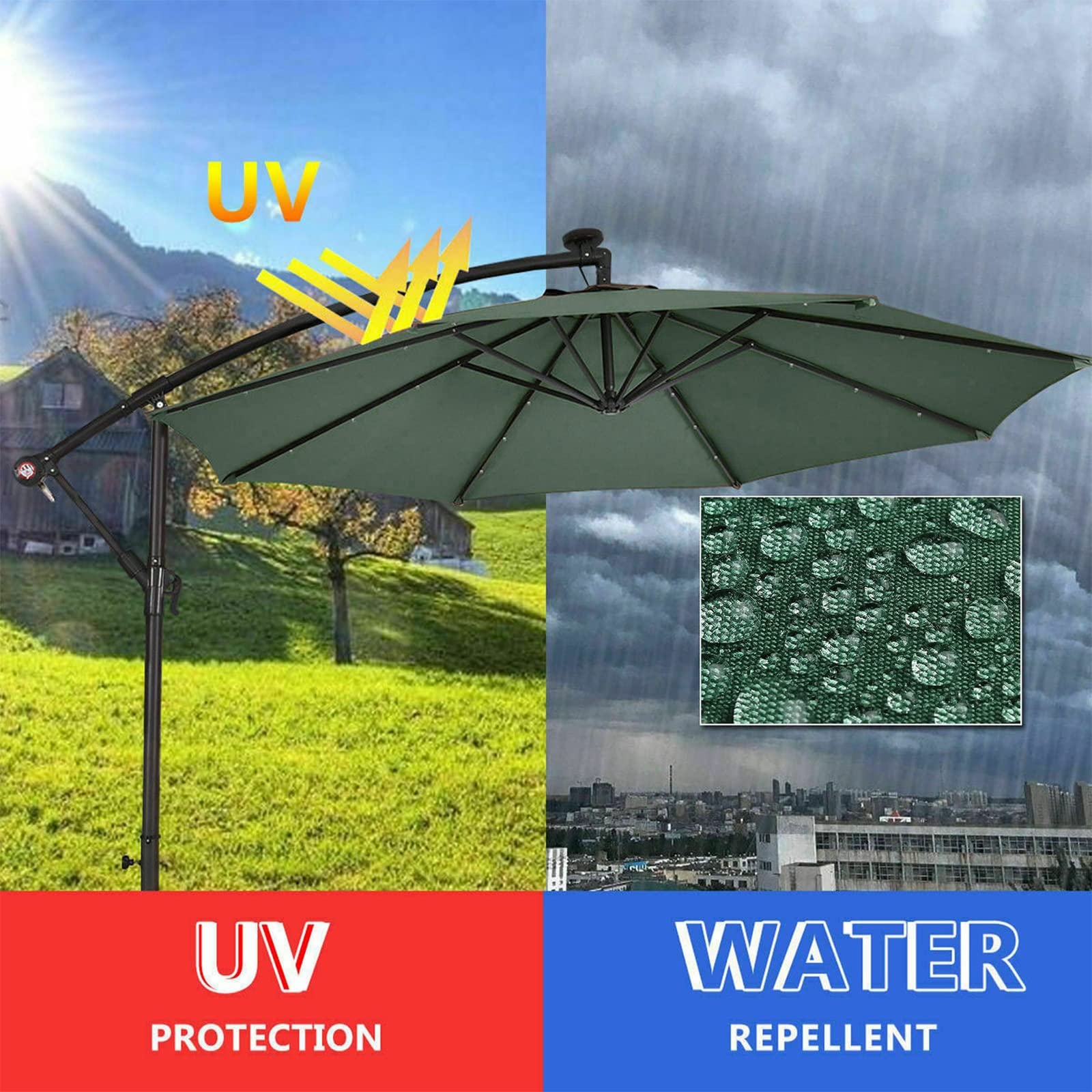 Cubierta de repuesto para sombrillas, resistente a la intemperie y a los rayos UV, para jardín, patio, patio trasero y piscina