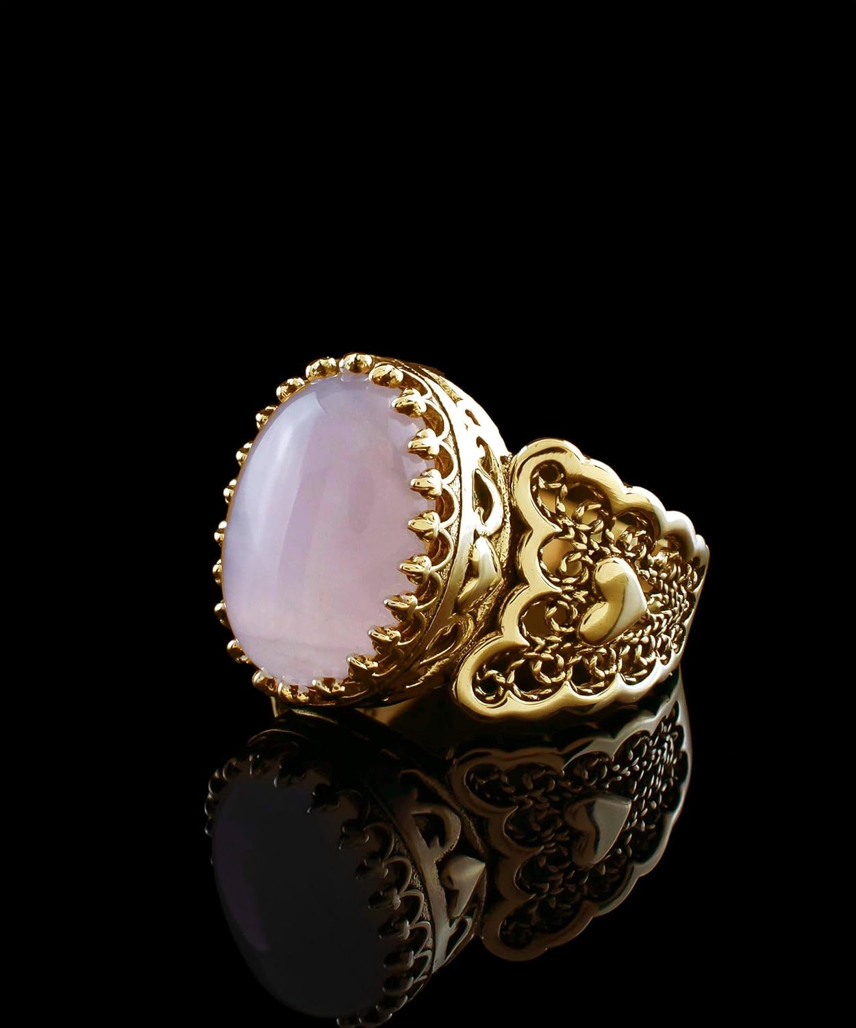Filigranist 14k Gold Plated Sterling Silver Filigree Art Heart Detailed, Women Statement Cocktail Gemstone Ring
